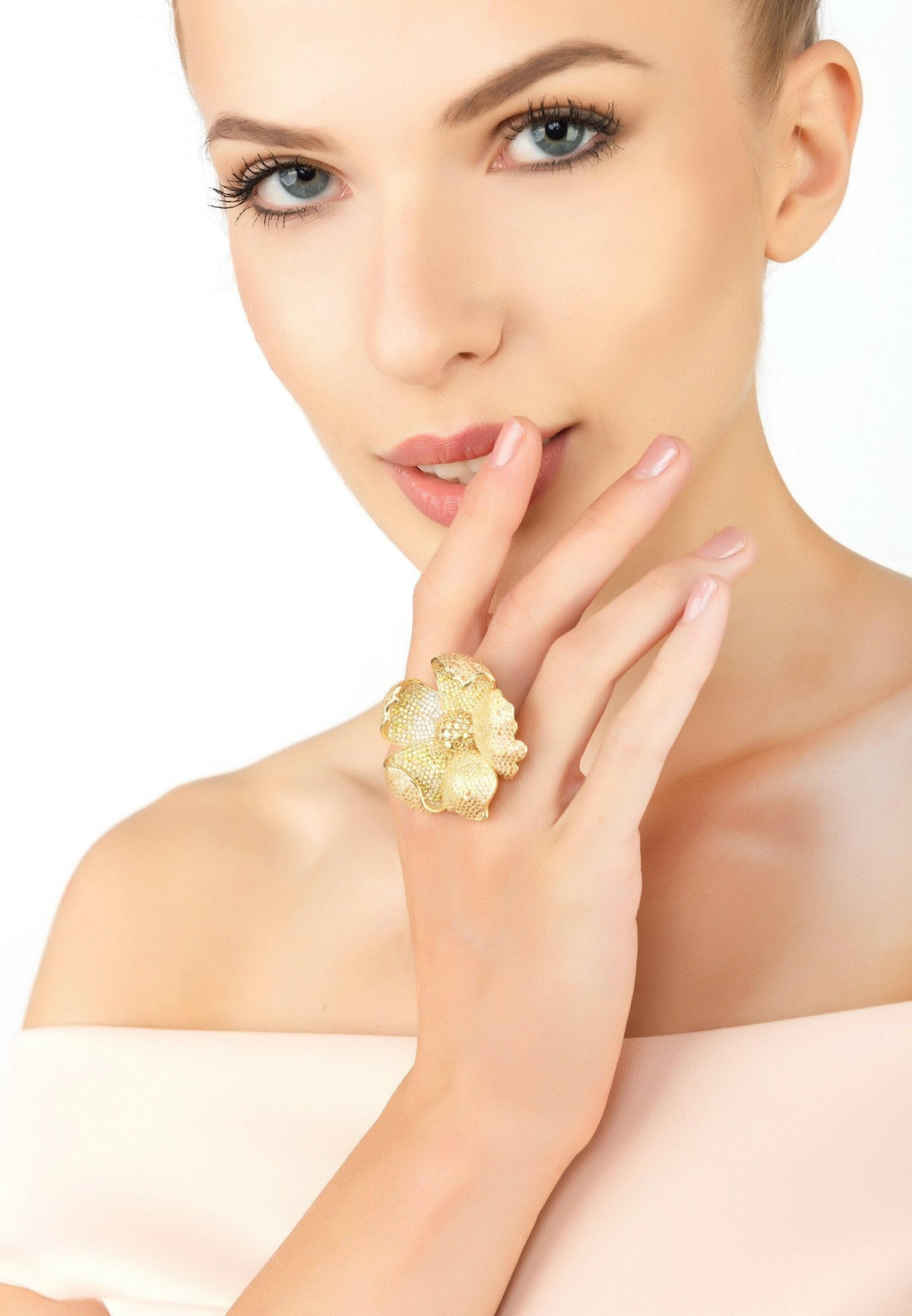 Poppy Flower Lemon Ring Gold.