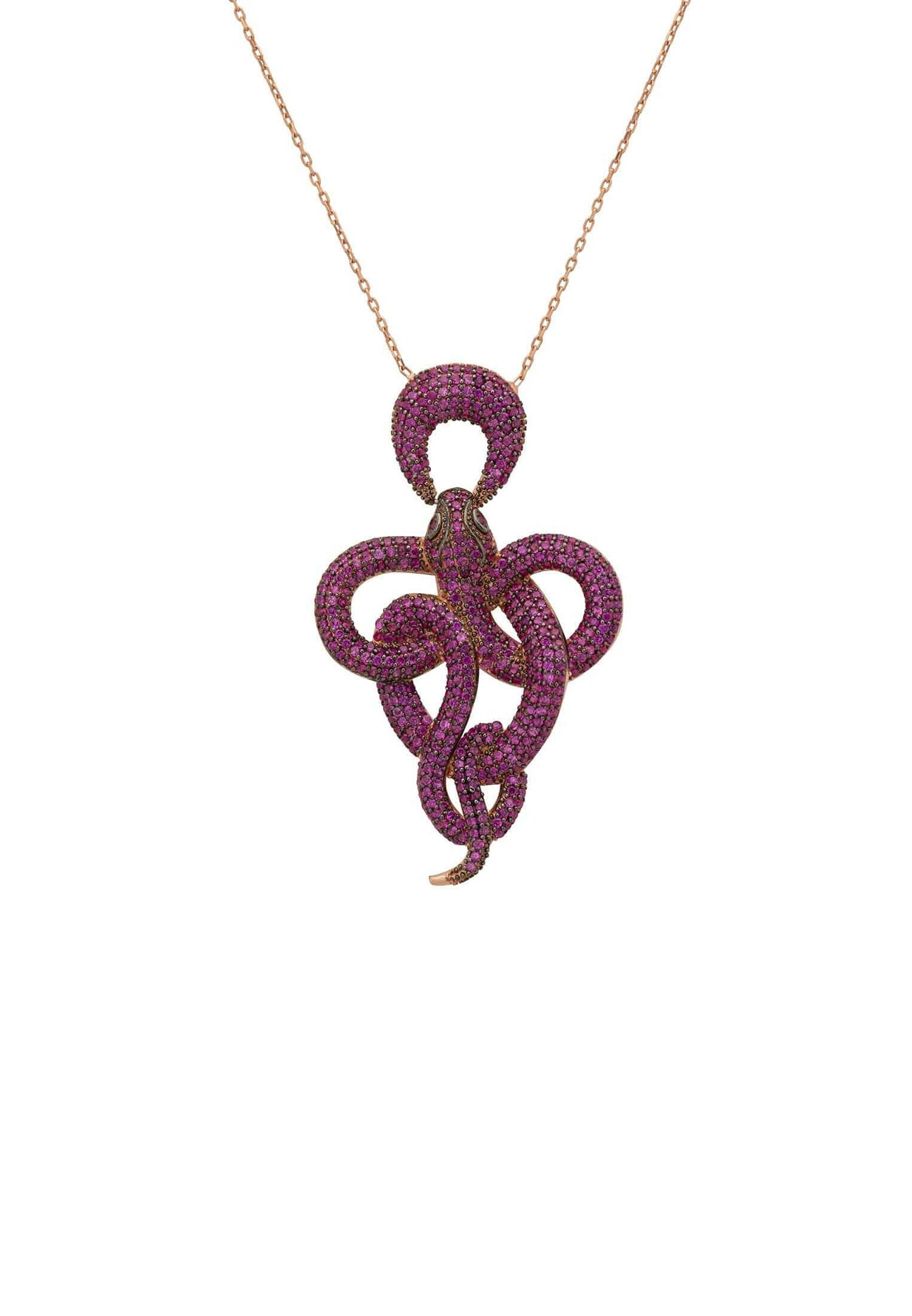 Viper Snake Pendant Necklace Rosegold Ruby.