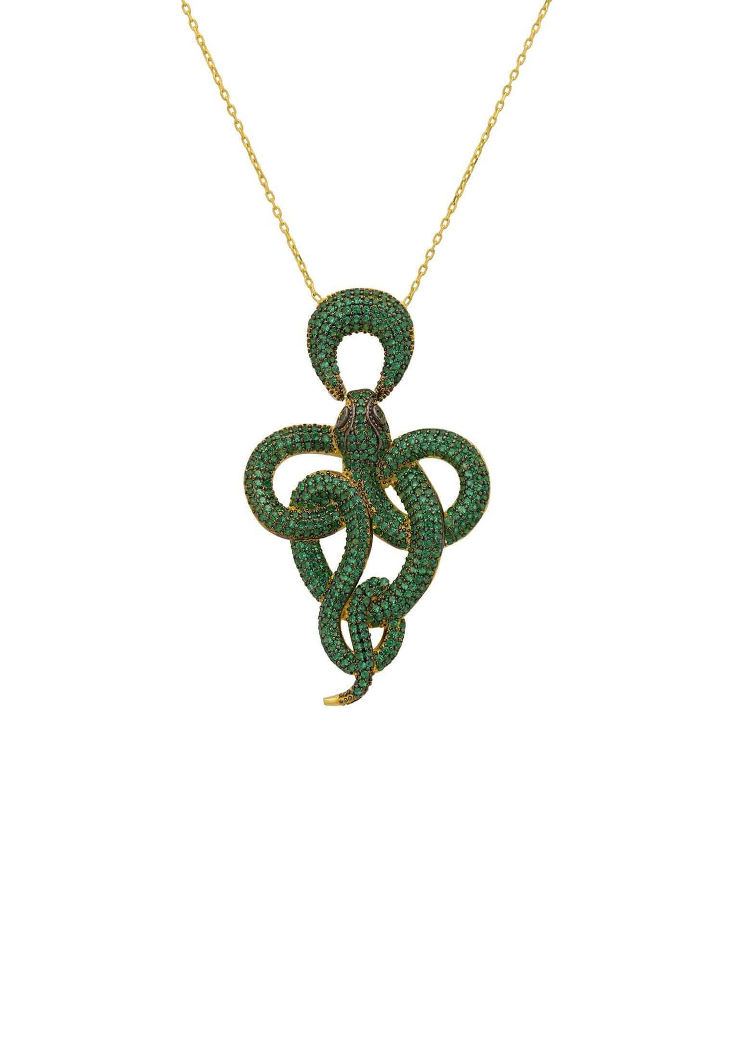 Viper Snake Pendant Necklace Gold Emerald.