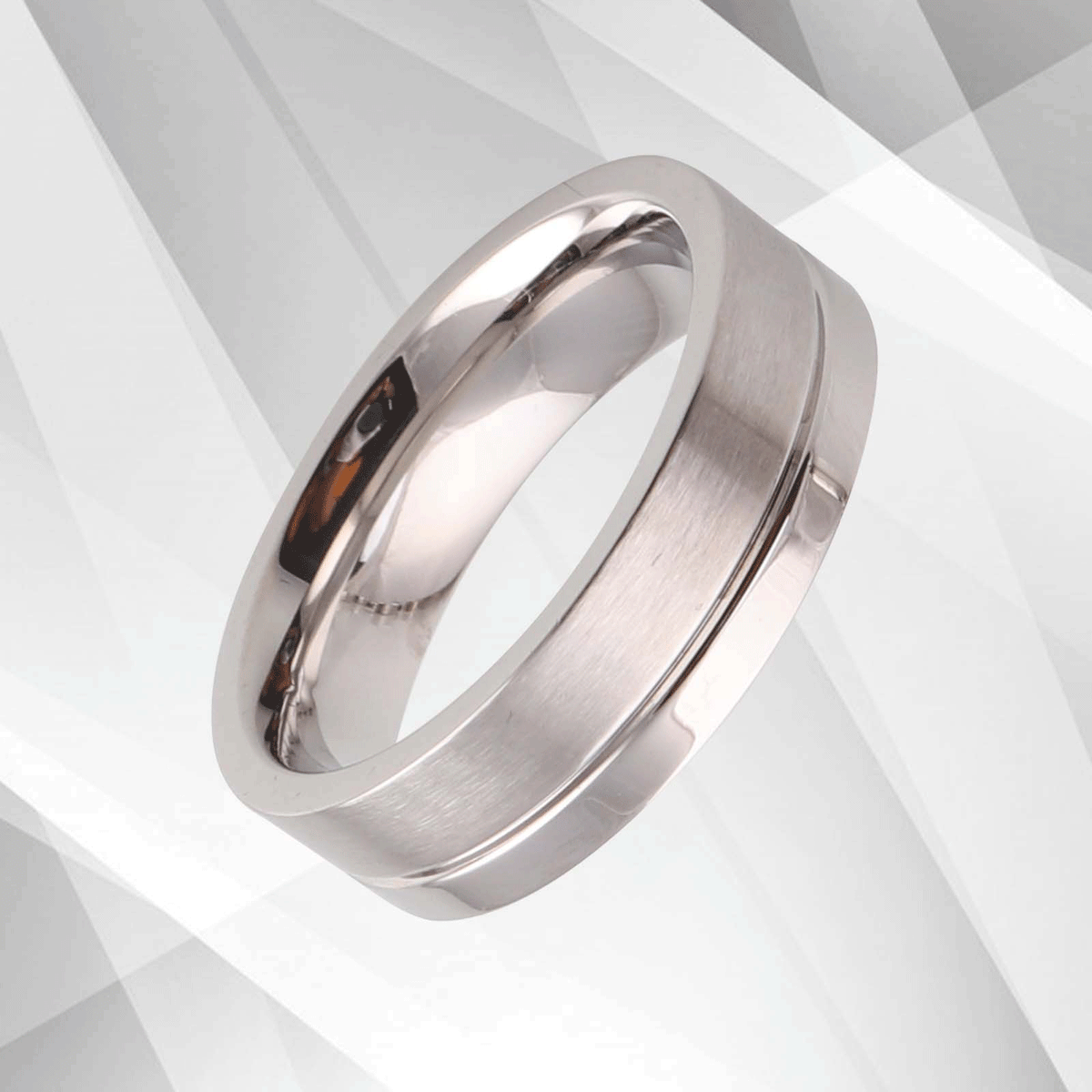 Men’s Titanium Flat Shape Wedding Engagement Band Ring 18Ct White Gold.