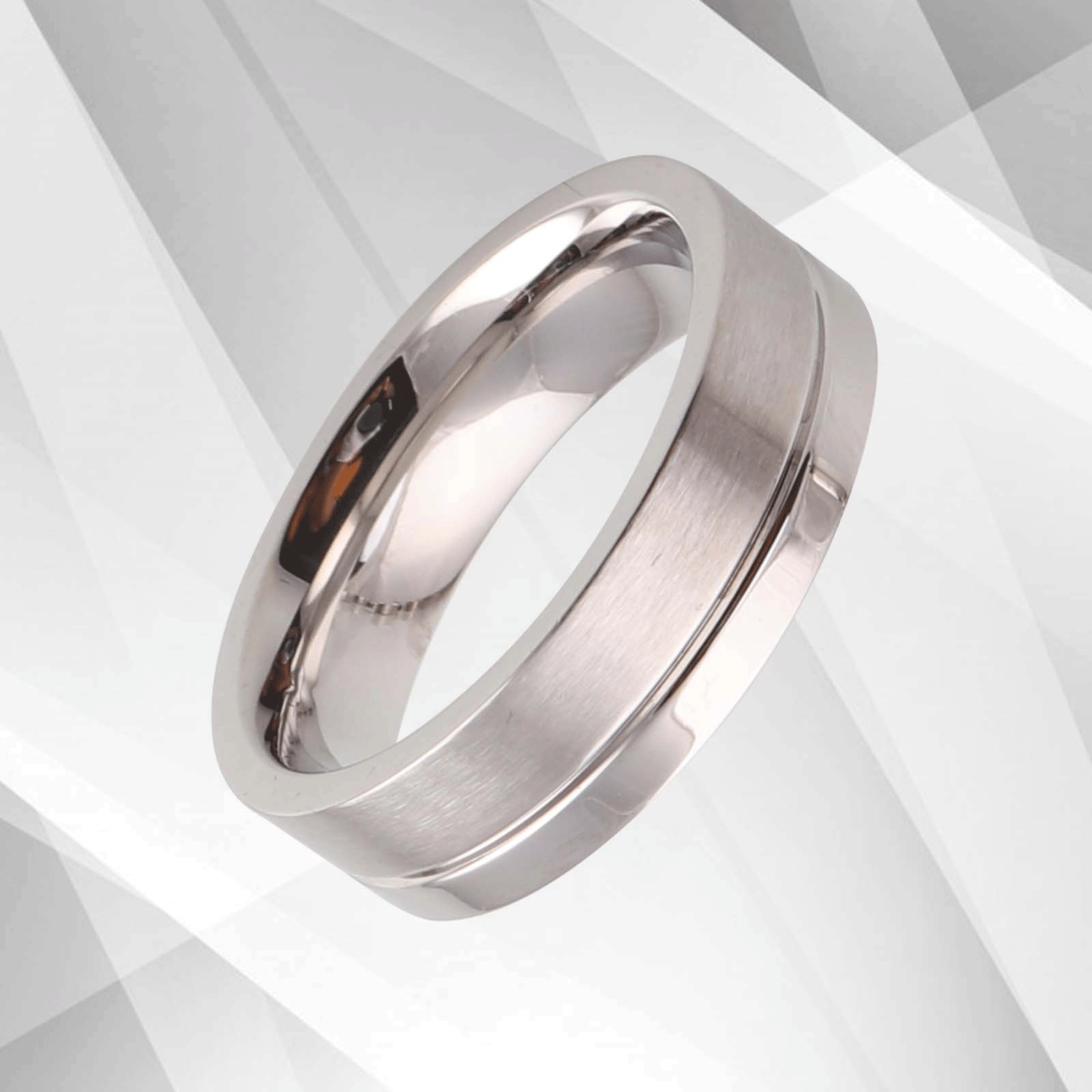 Men’s Titanium Flat Shape Wedding Engagement Band Ring 18Ct White Gold.