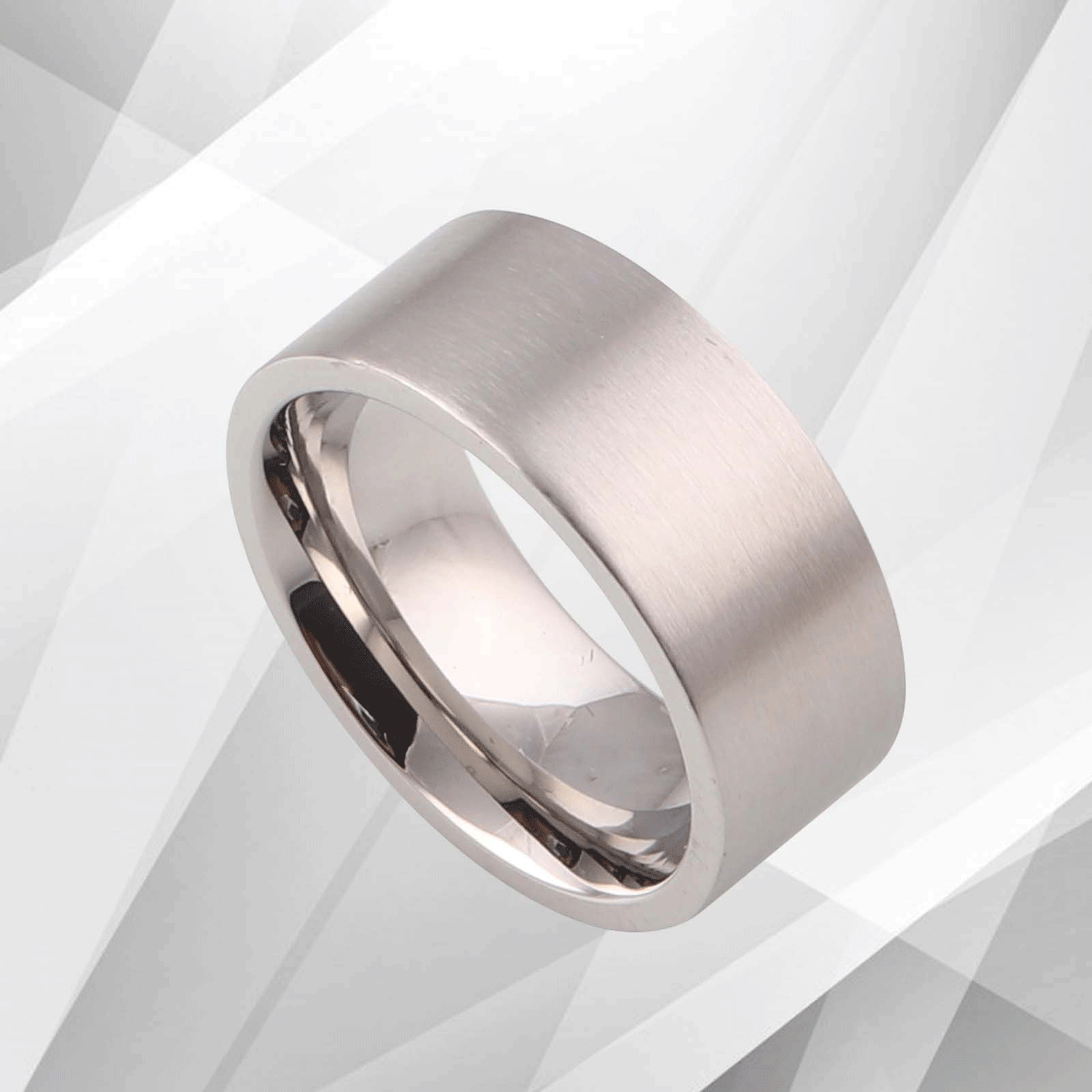 Mens Flat Titanium 18Ct White Gold Over Engagement Wedding Band Ring.