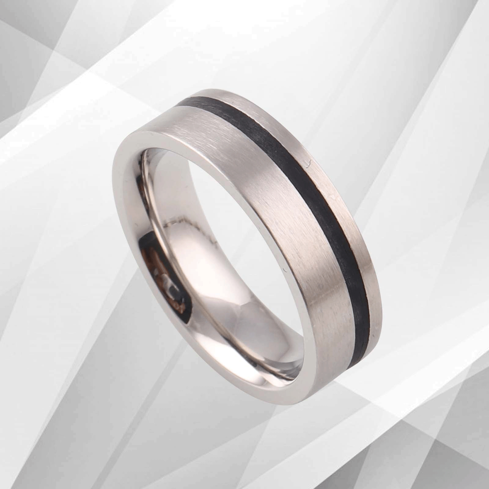 Mens Flat Titanium Wedding Anniversary Band Ring 18Ct White Gold Over.