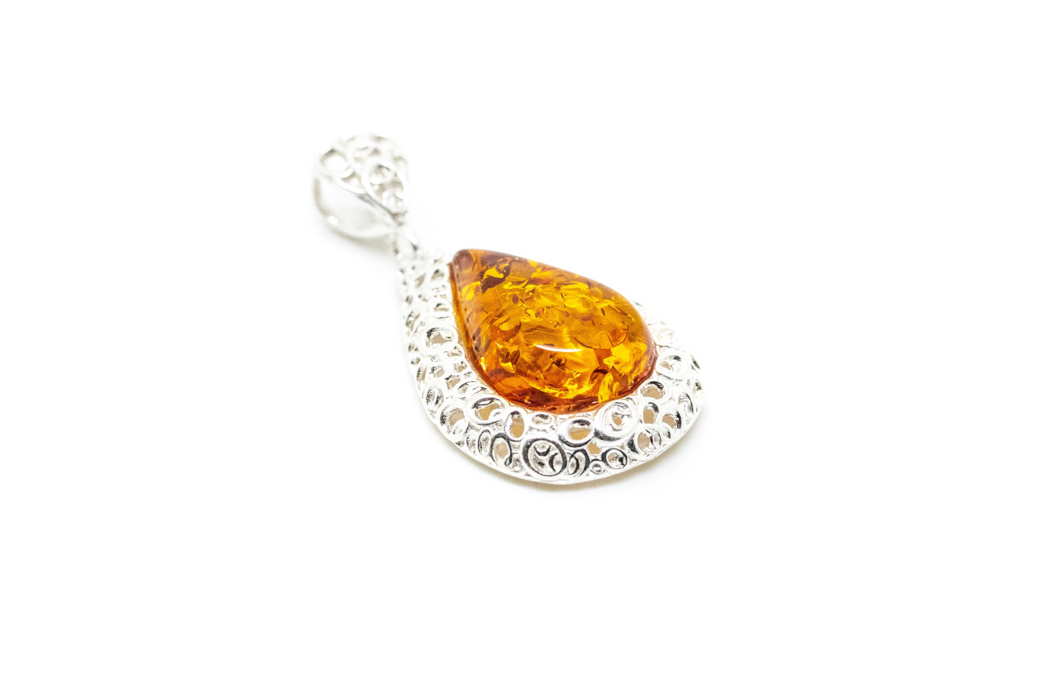 Filigree Frame Amber Teardrop Pendant