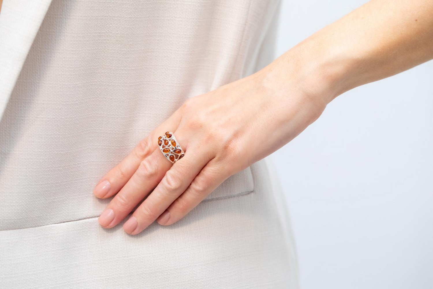 Floral Amber Cuff Ring