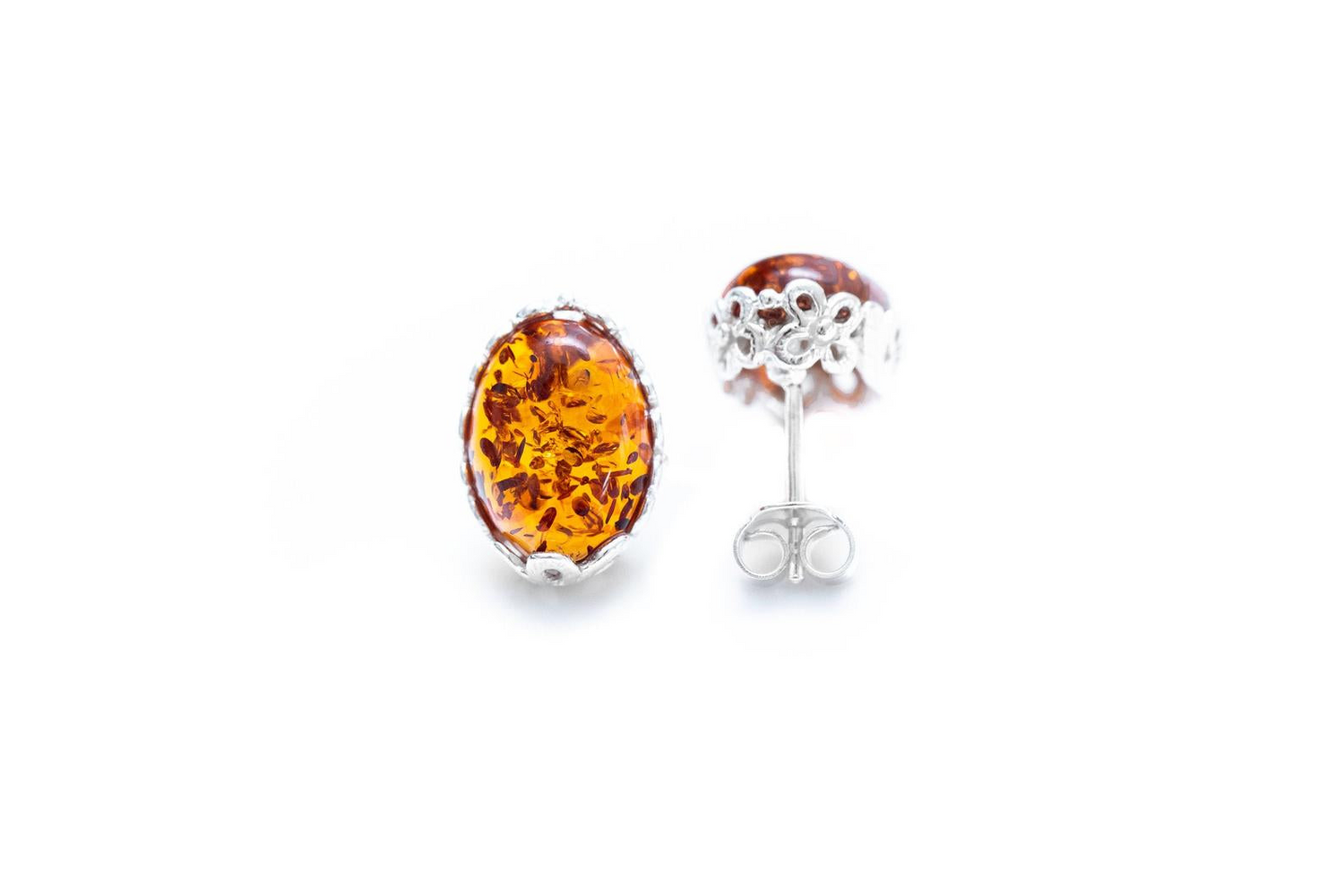 Floral Frame Amber Stud Earrings