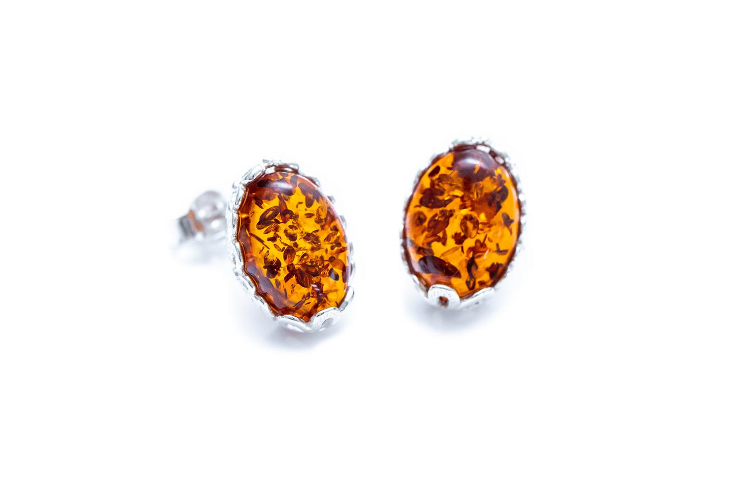 Floral Frame Amber Stud Earrings