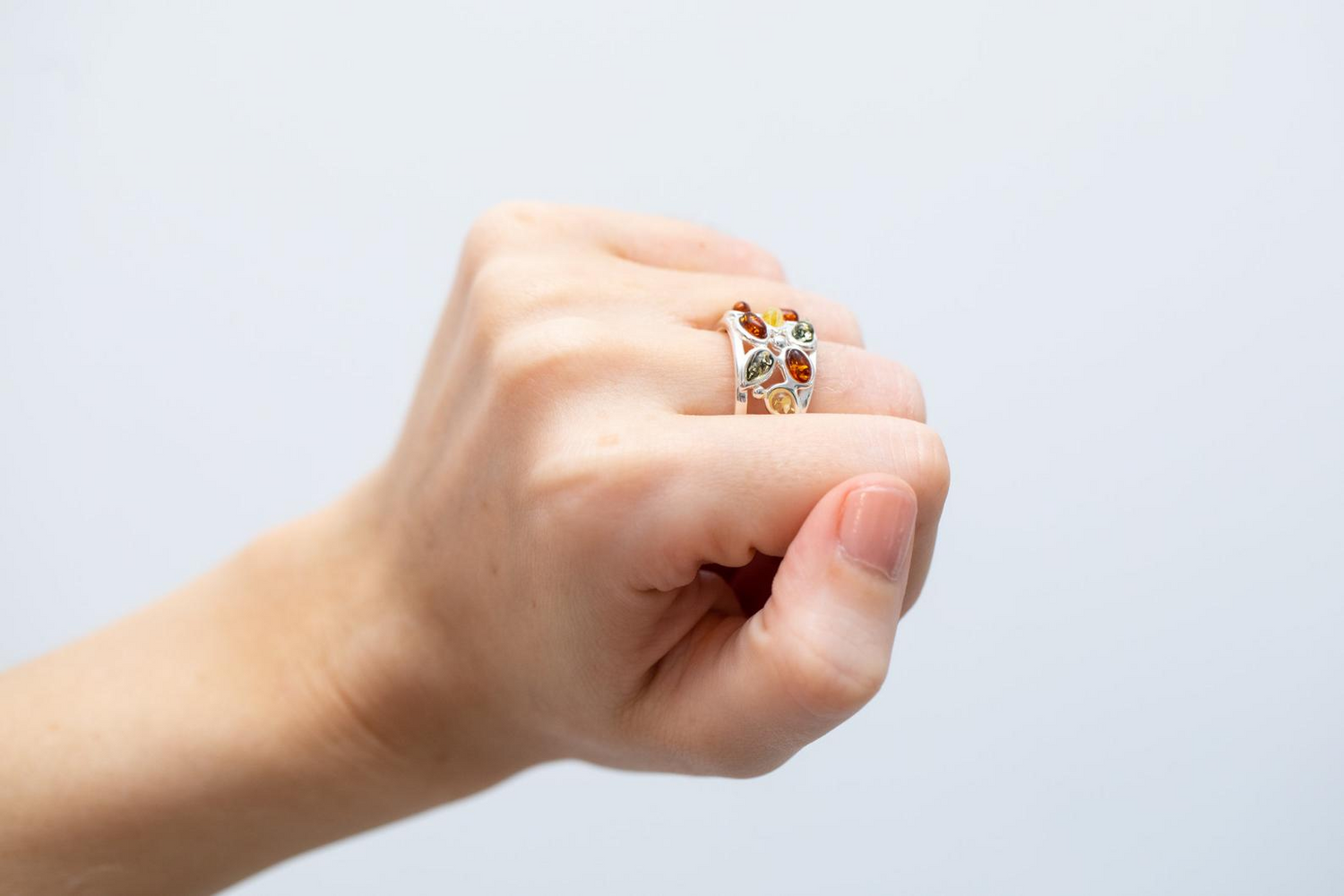 Floral Multicolour Amber Cuff Ring