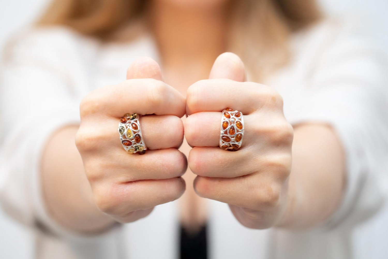 Floral Multicolour Amber Cuff Ring