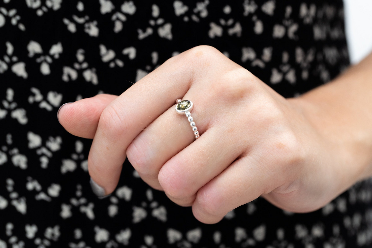 Green Amber Bubble Stacking Ring