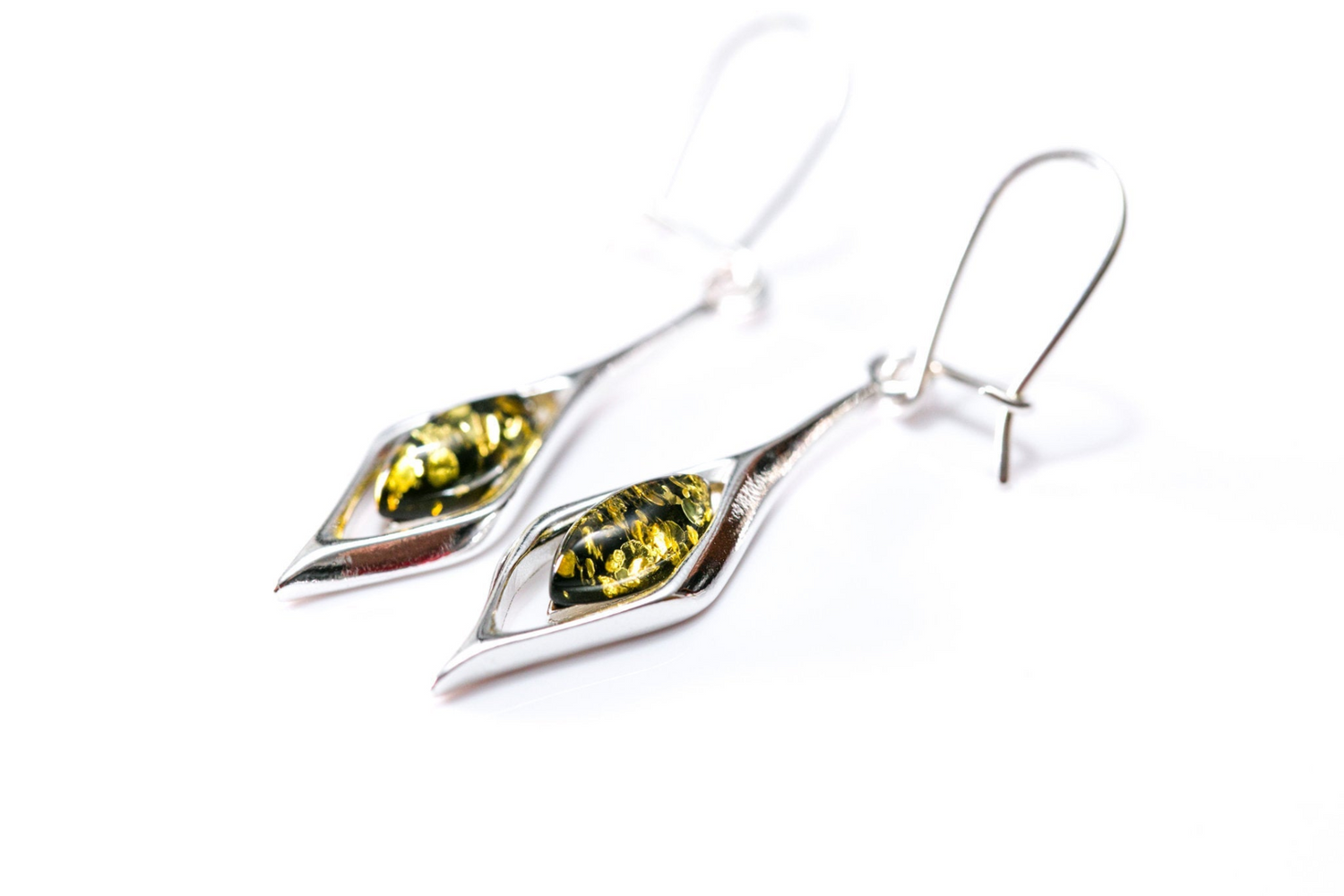 Green Amber Droplet Earrings