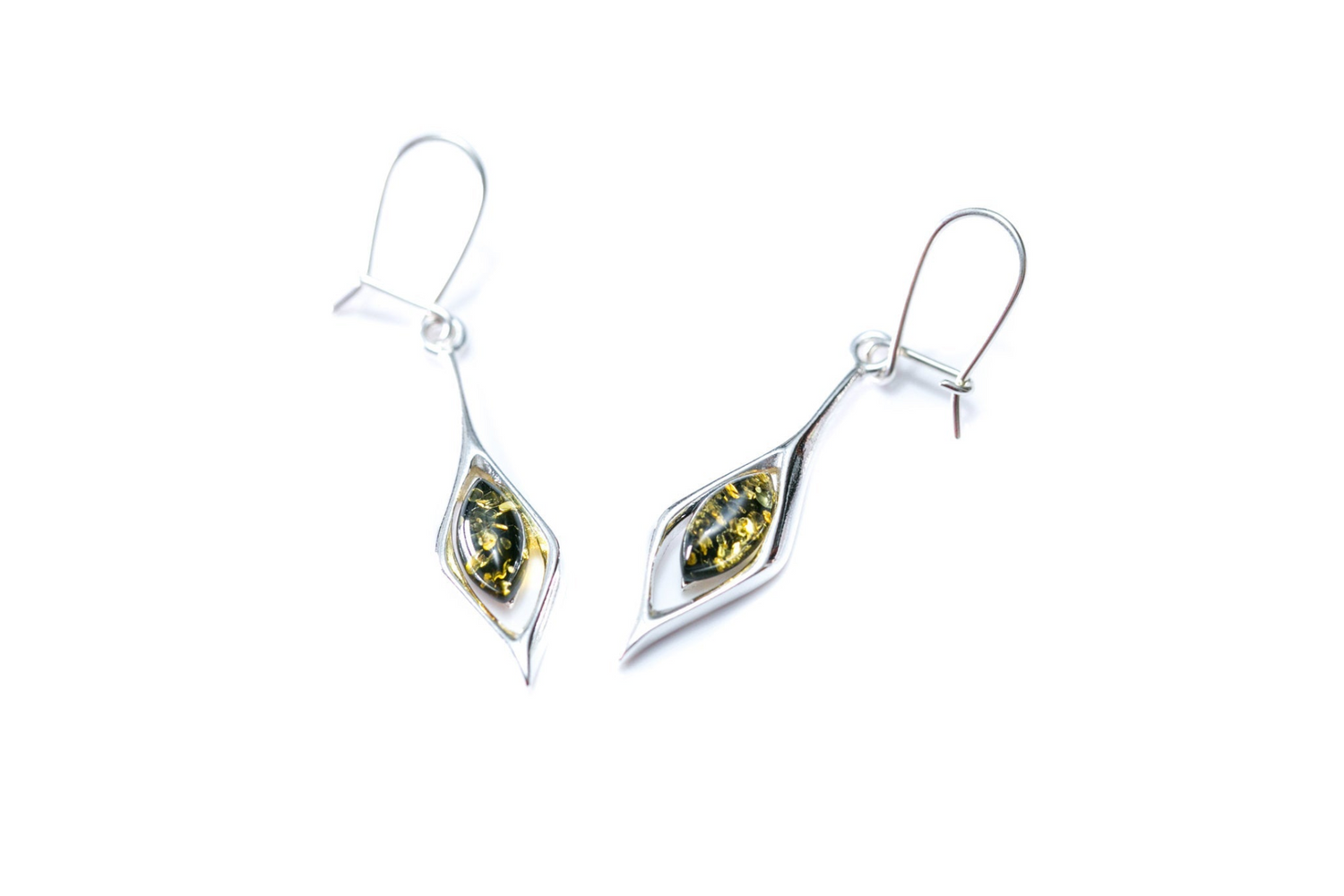 Green Amber Droplet Earrings