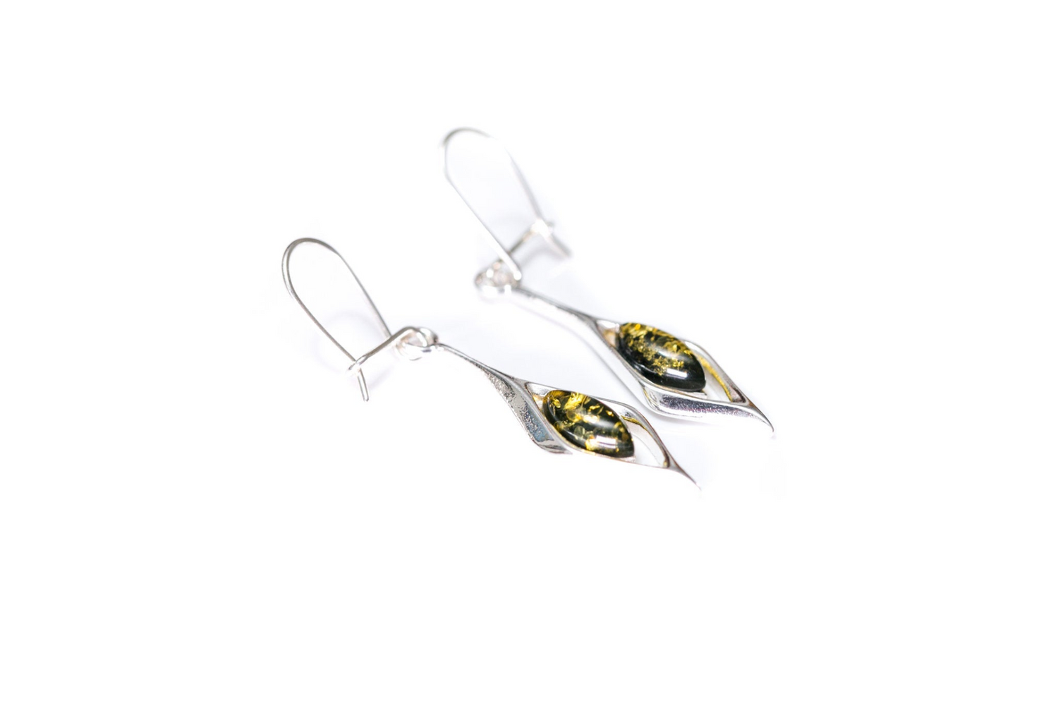 Green Amber Droplet Earrings