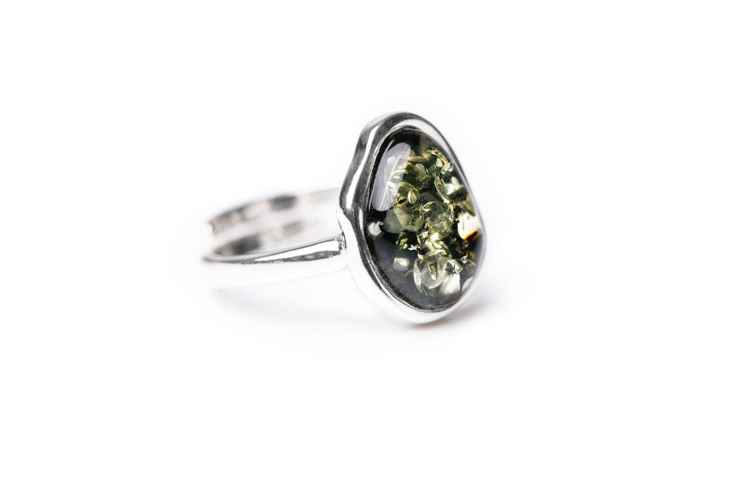 Green Amber ELEMENT Solitaire Adjustable Ring