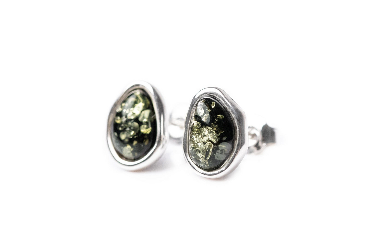 Green Amber ELEMENTS Stud Earrings - Selectique 