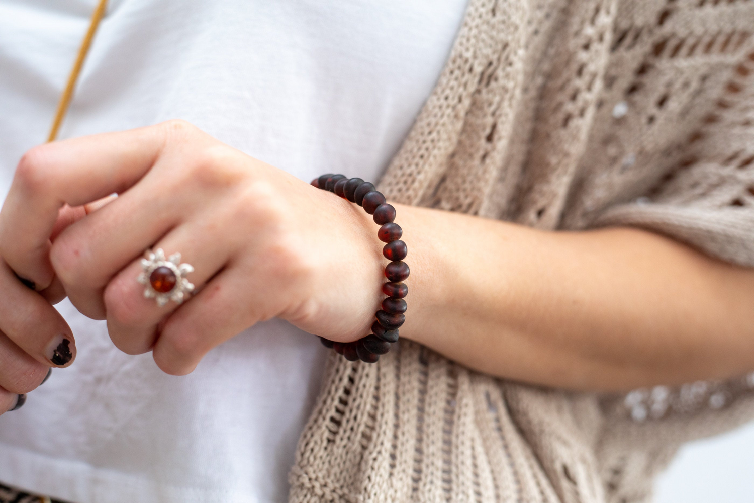 Matte Dark Cherry Red Nugget Bead Bracelet