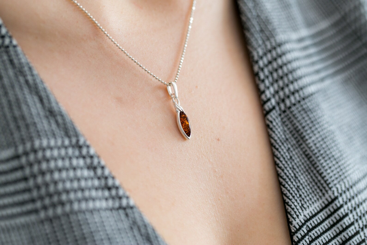 Minimal Leaf Amber Pendant