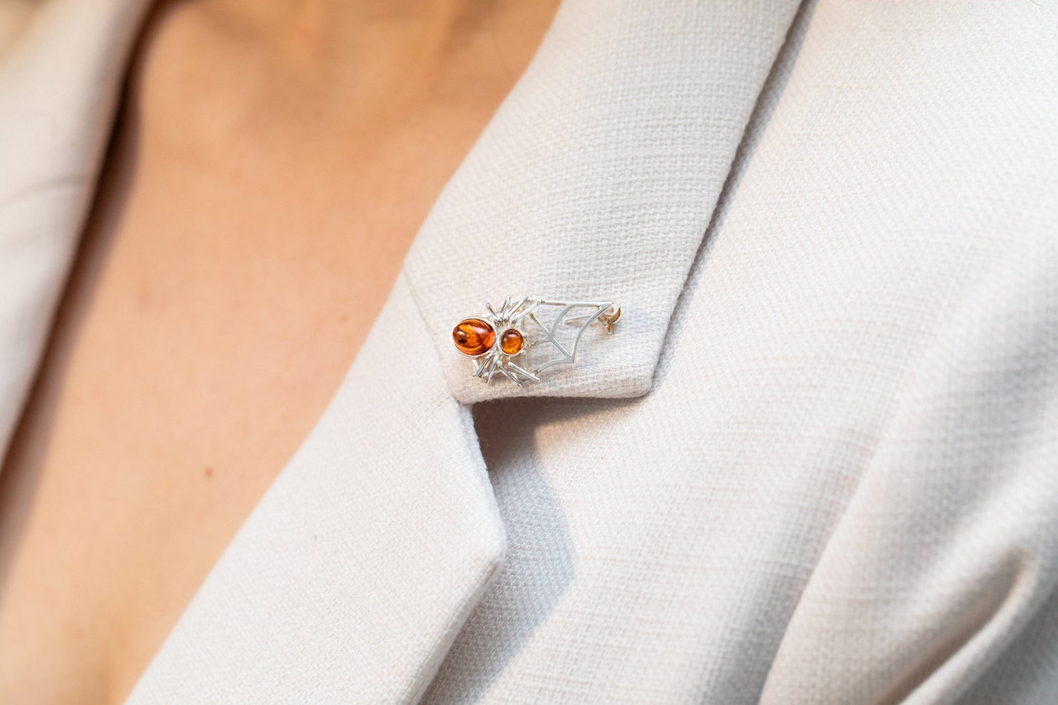 Minimal Amber Spider Web Brooch