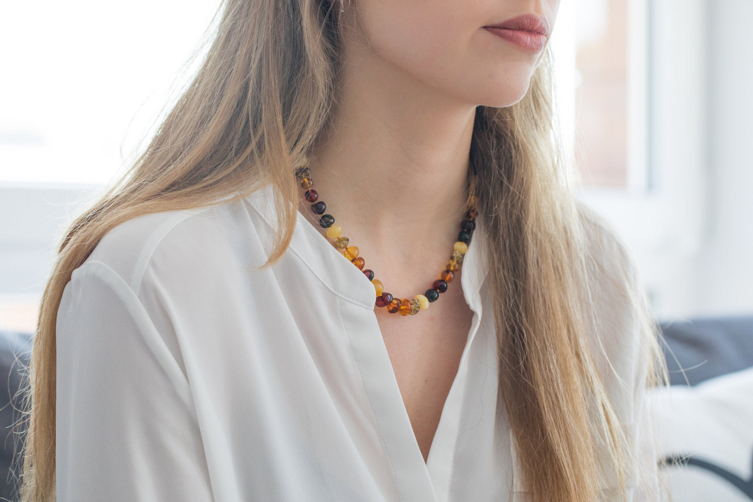 Collar de cuentas de ámbar pepita pulidas