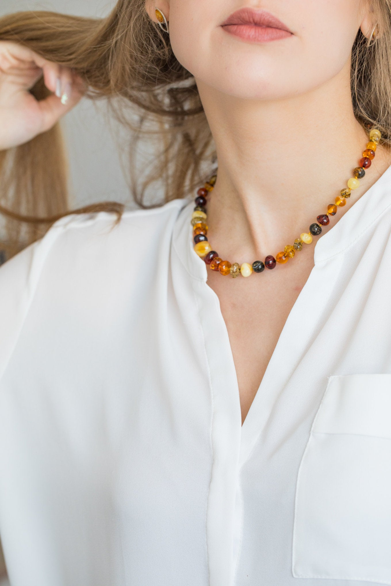 Collar de cuentas de ámbar pepita pulidas