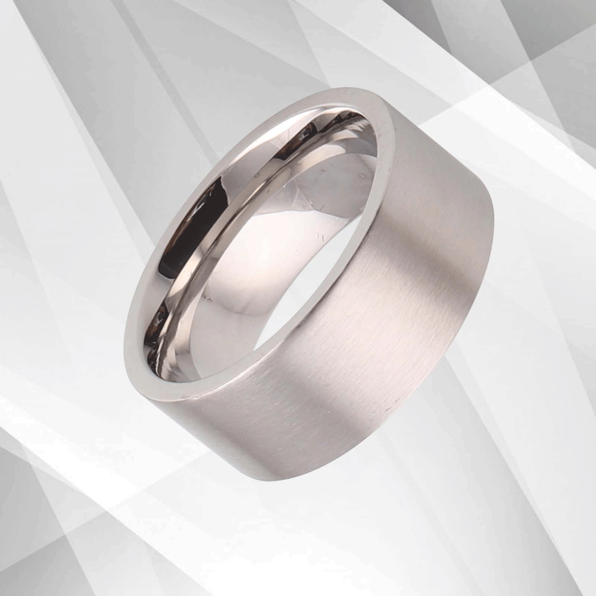 Mens Flat Titanium 18Ct White Gold Over Engagement Wedding Band Ring.