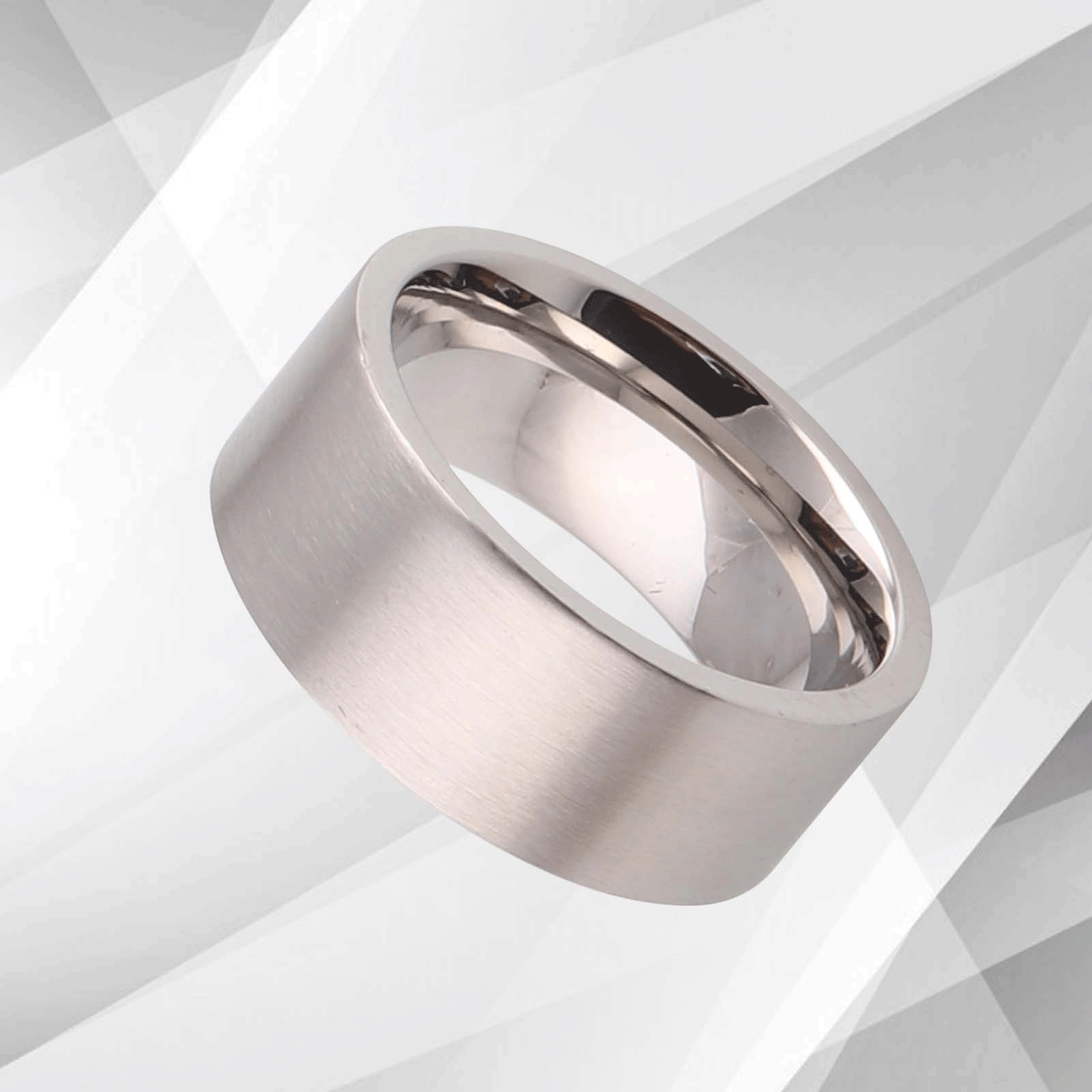 Mens Flat Titanium 18Ct White Gold Over Engagement Wedding Band Ring.