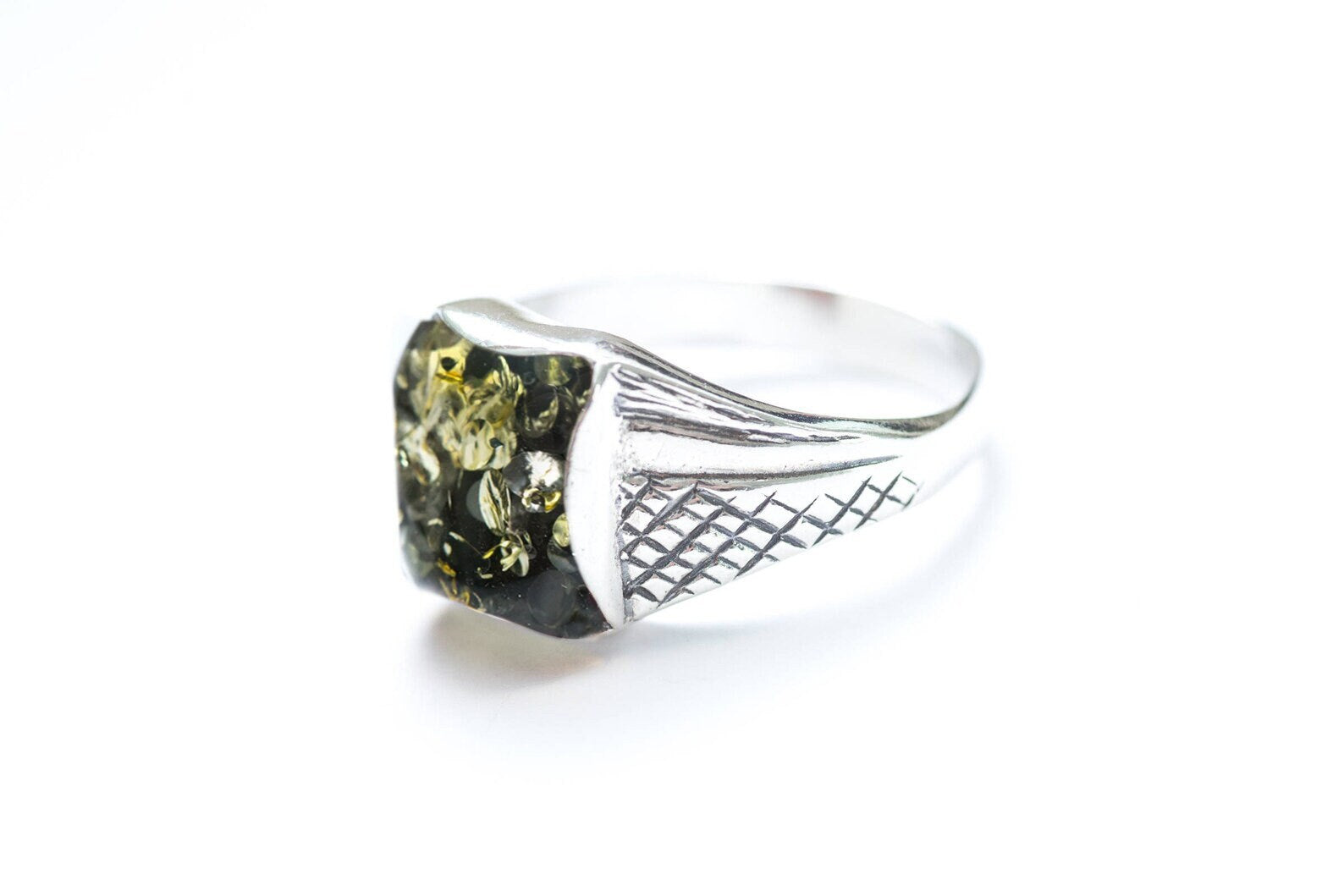 Men's Green Amber Solitaire Ring - Selectique 