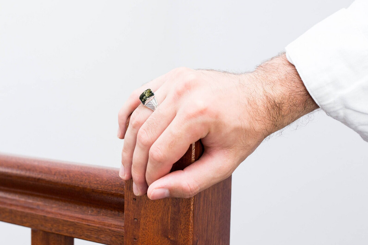 Men's Green Amber Solitaire Ring - Selectique 