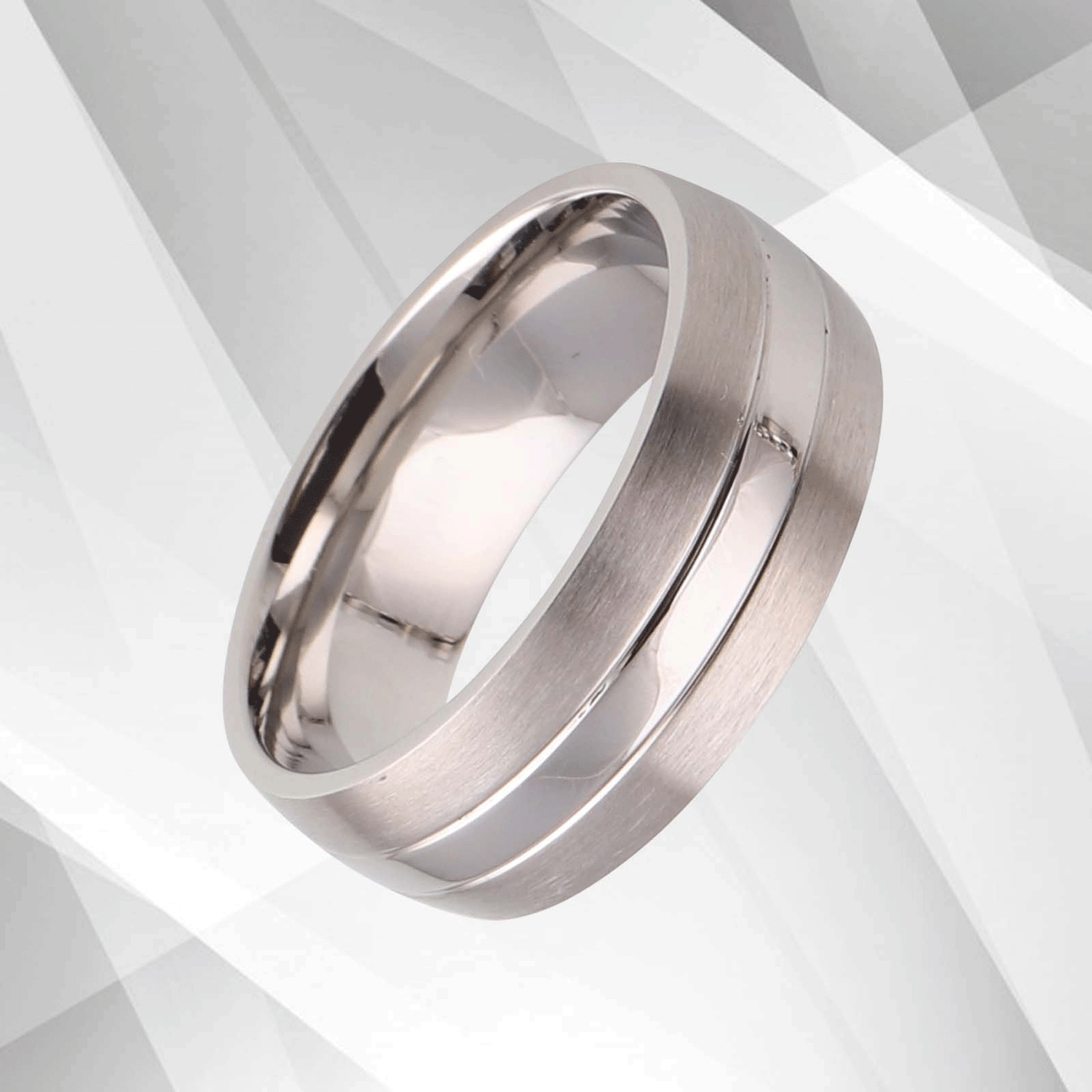 Mens Titanium Wedding Anniversary Band Ring D Shaped 18Ct White Gold.