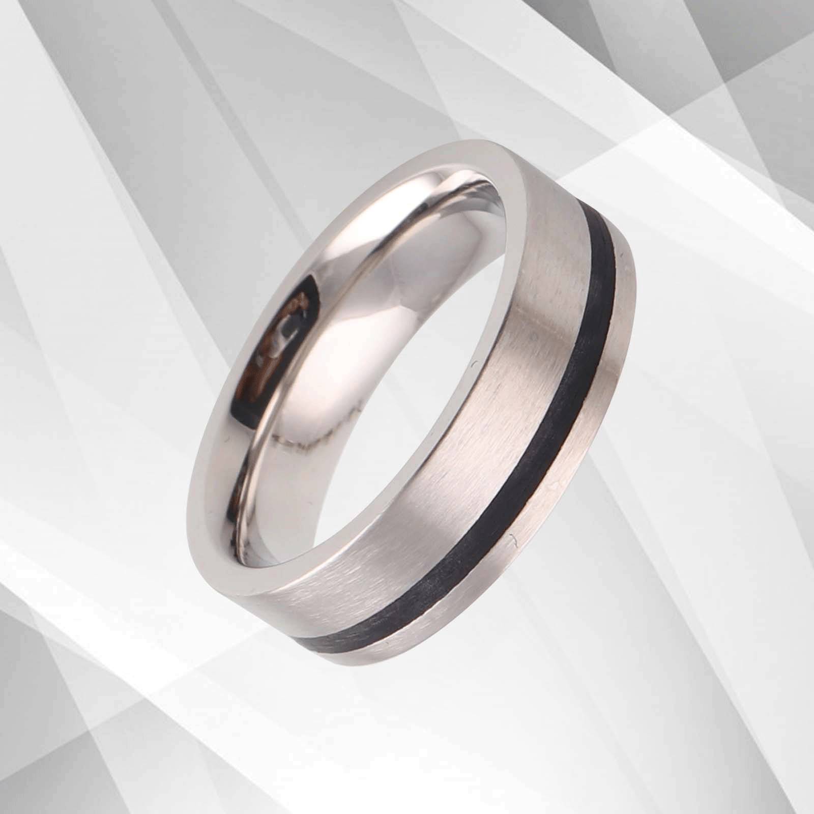 Mens Flat Titanium Wedding Anniversary Band Ring 18Ct White Gold Over.