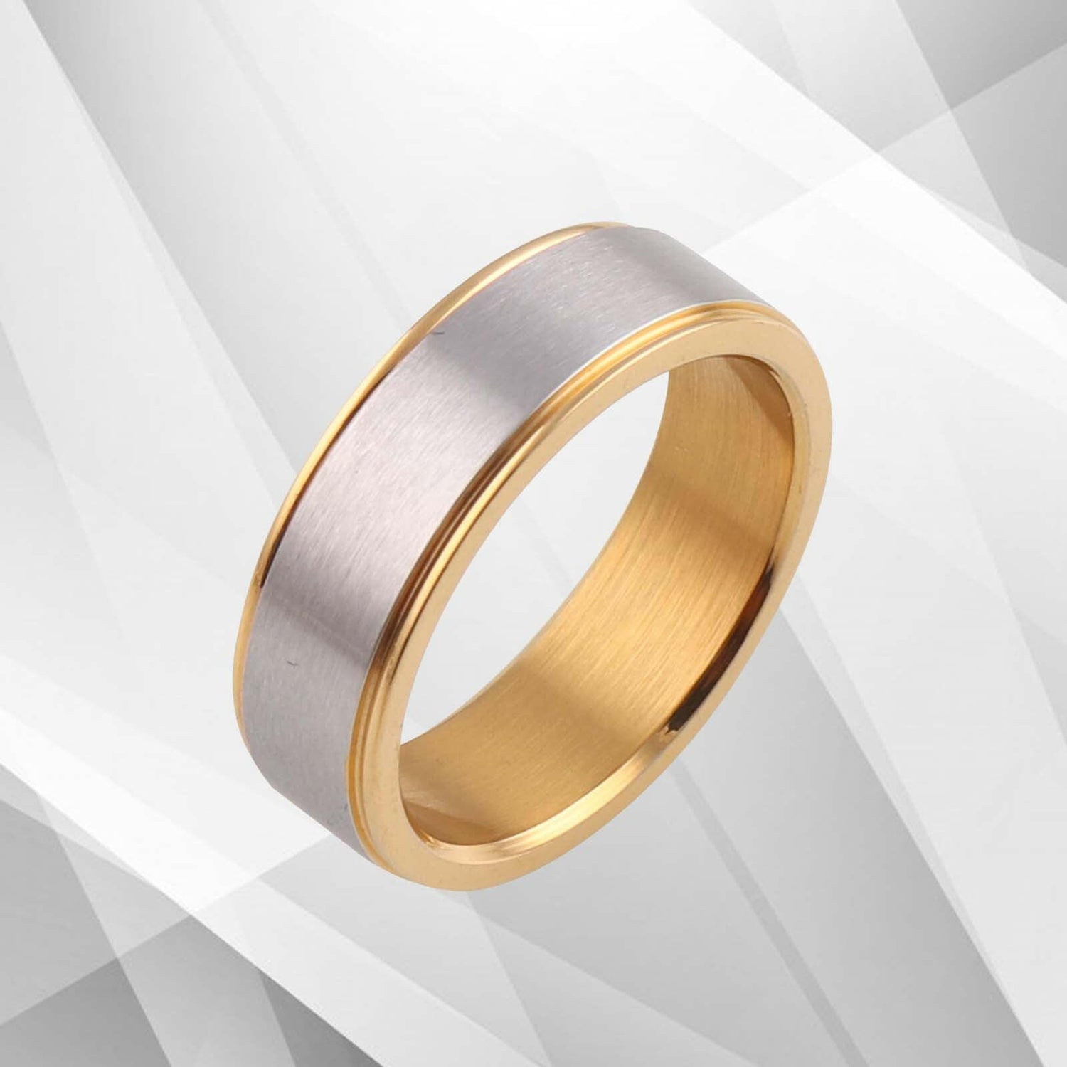 Men’s 6mm Wide 18Ct Yellow And White Gold Over Flat Titanium Wedding.