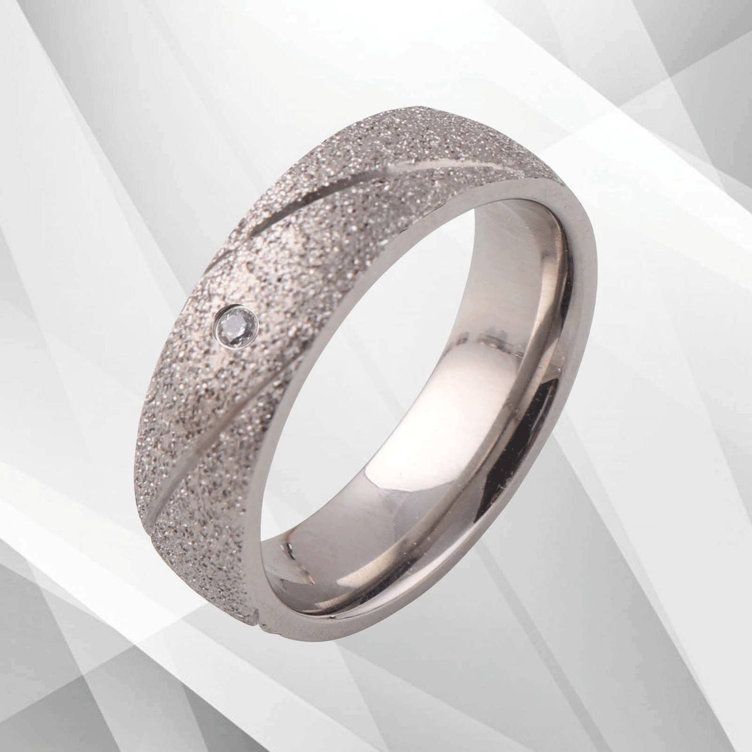 0.35Ct C Z Diamond Sand Finish Sparkling Titanium Ring 18Ct White Gold.