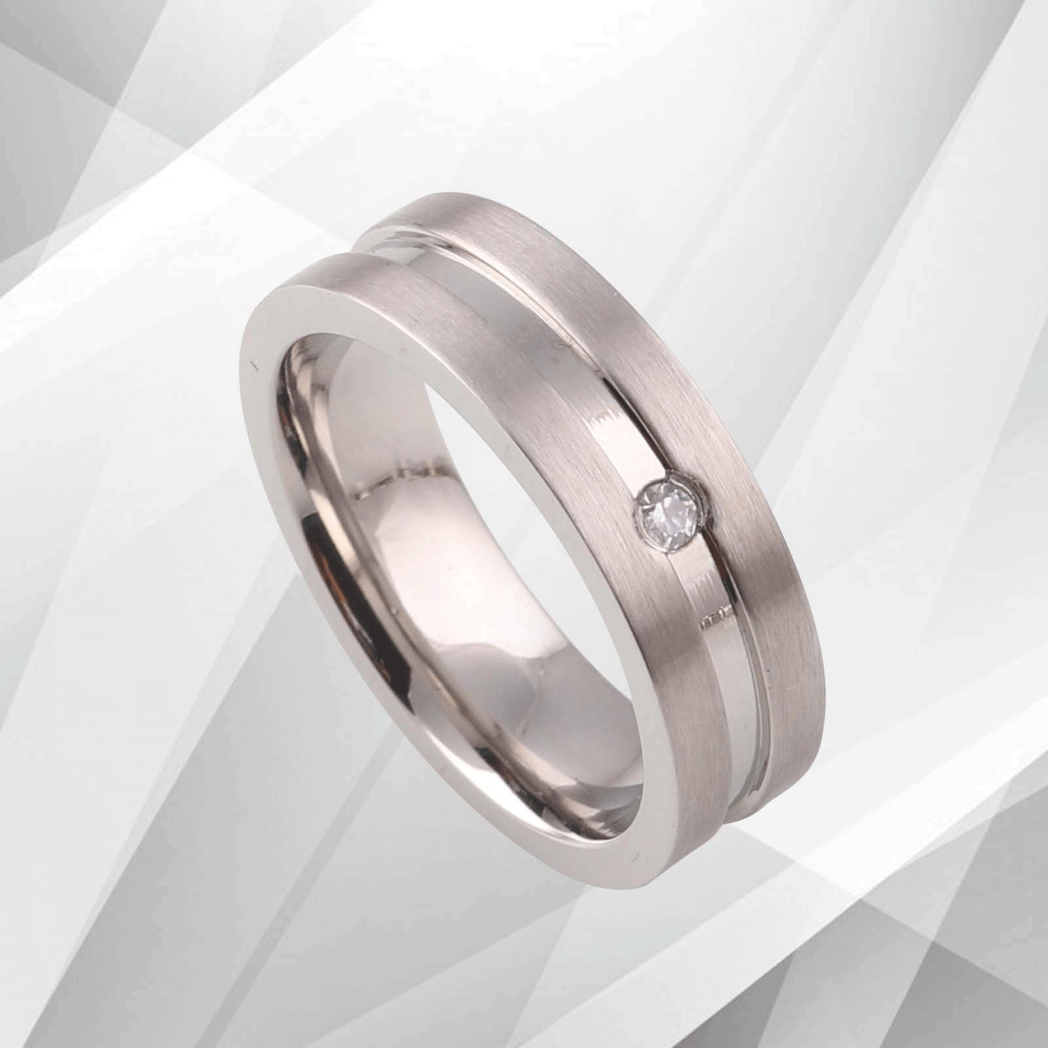 Titanium Wedding Ring 0.35Ct C Z Diamond Anniversary Band 18Ct White.