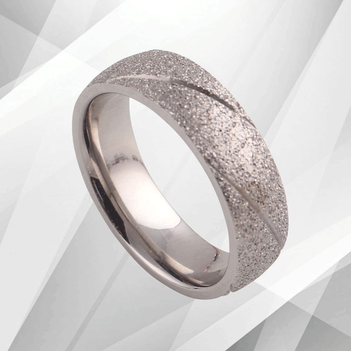 6mm Men’s Gorgeous Sand Finish Titanium Ring 18Ct White Gold Over UK.