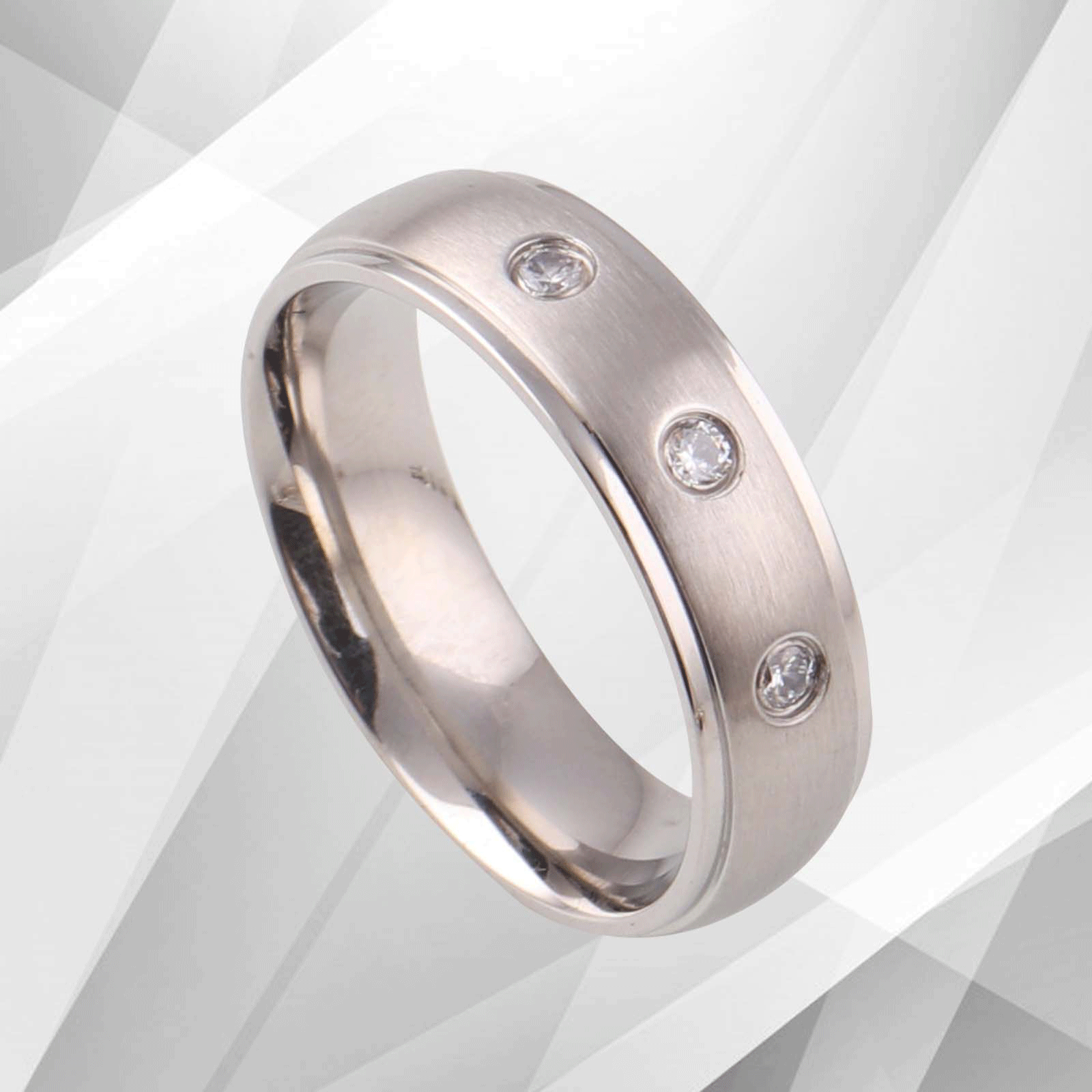 Three 0.35Ct C Z Diamonds Titanium Wedding Ring 18Ct White Gold Over.