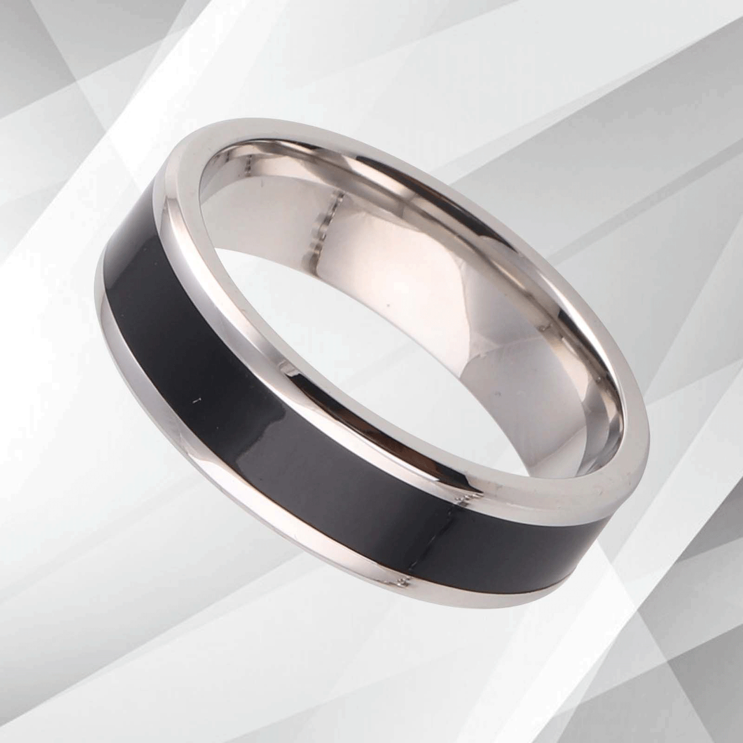 Men’s Flat Shape Titanium Wedding Engagement Male Band Ring 18Ct White.