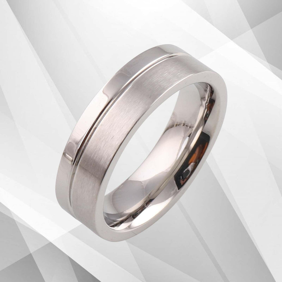 Men’s Titanium Flat Shape Wedding Engagement Band Ring 18Ct White Gold.