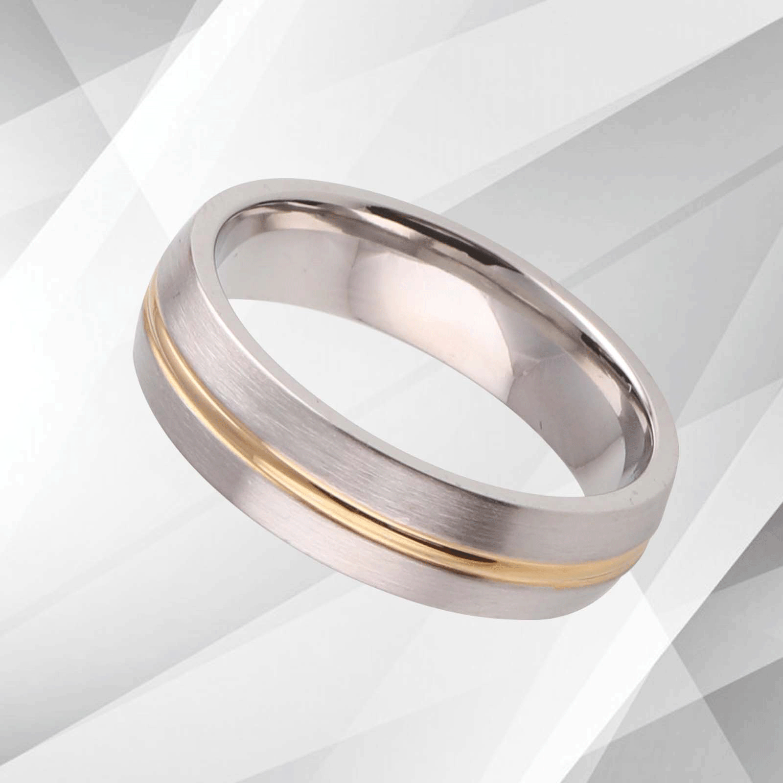 Gorgeous Mens Premium Titanium Wedding Band Ring 18Ct Yellow And White.