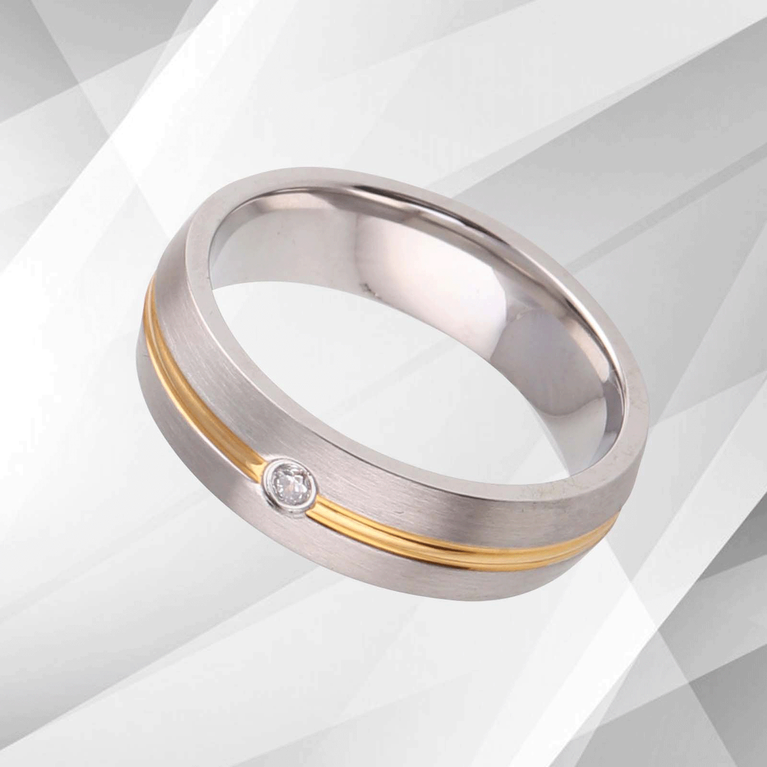 0.35Ct C Z Diamond Engagement Titanium Band Ring 18Ct Yellow And White.