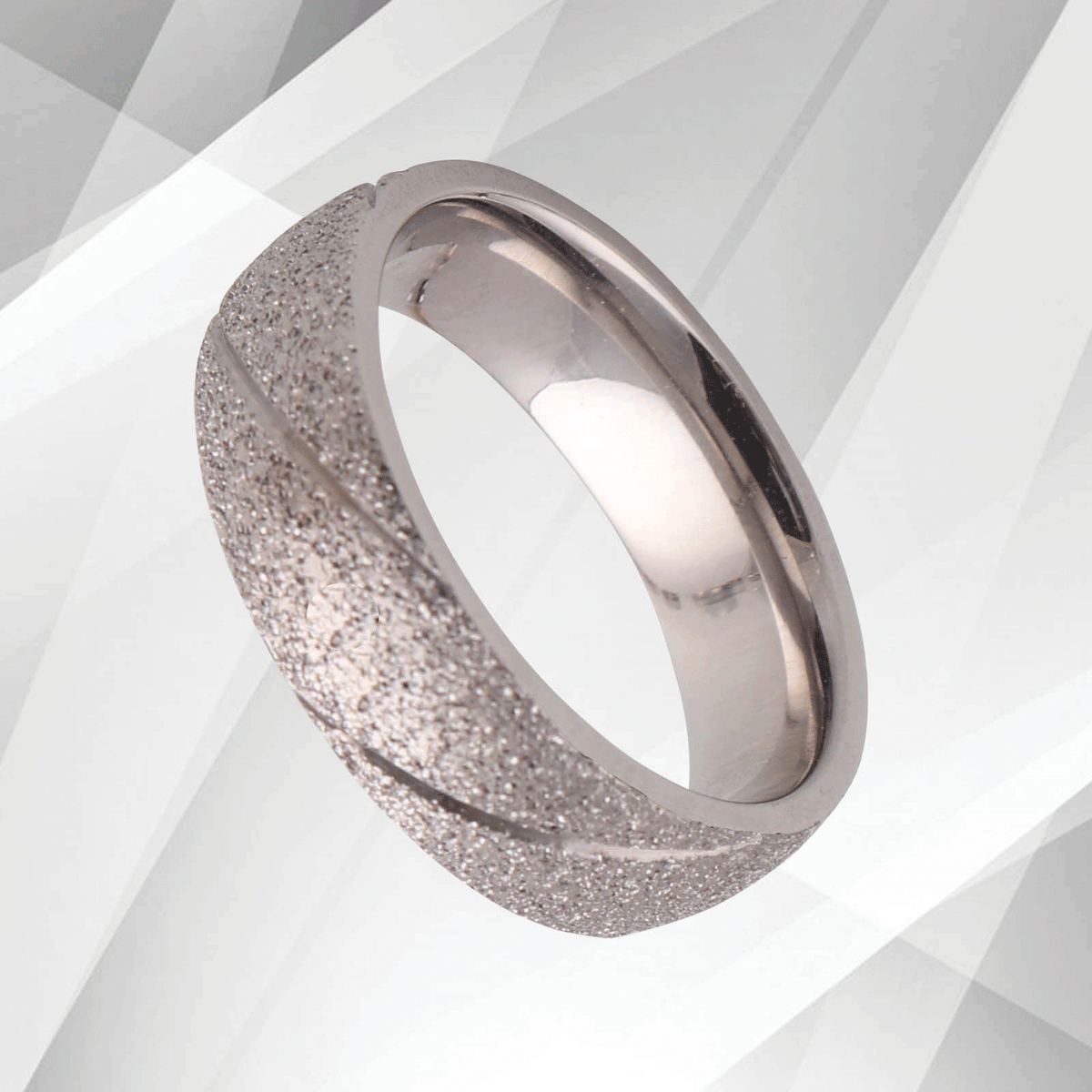 6mm Men’s Gorgeous Sand Finish Titanium Ring 18Ct White Gold Over UK.