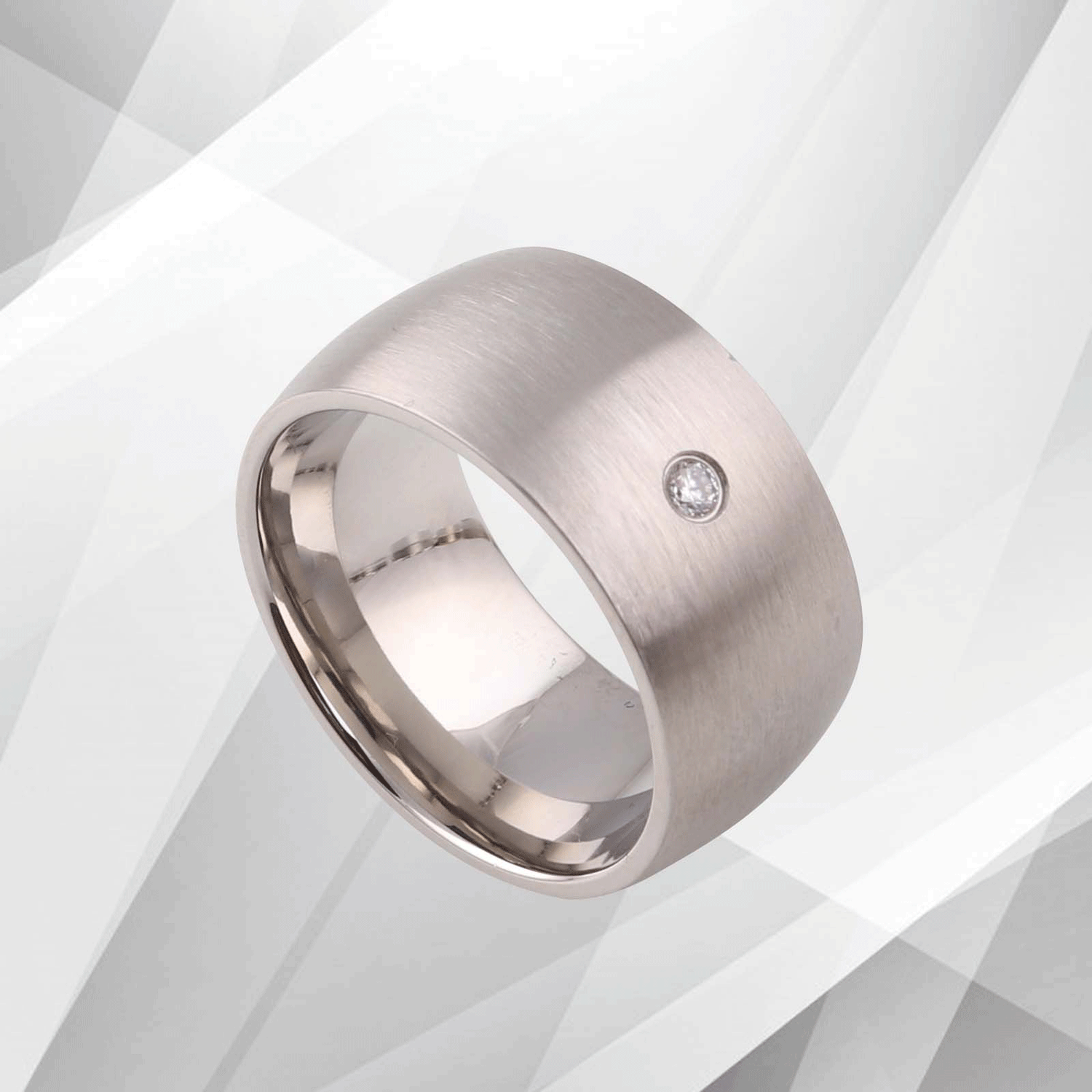 UK 10mm Titanium Wedding Ring Engagement Band 0.35Ct C Z Diamond 18Ct.