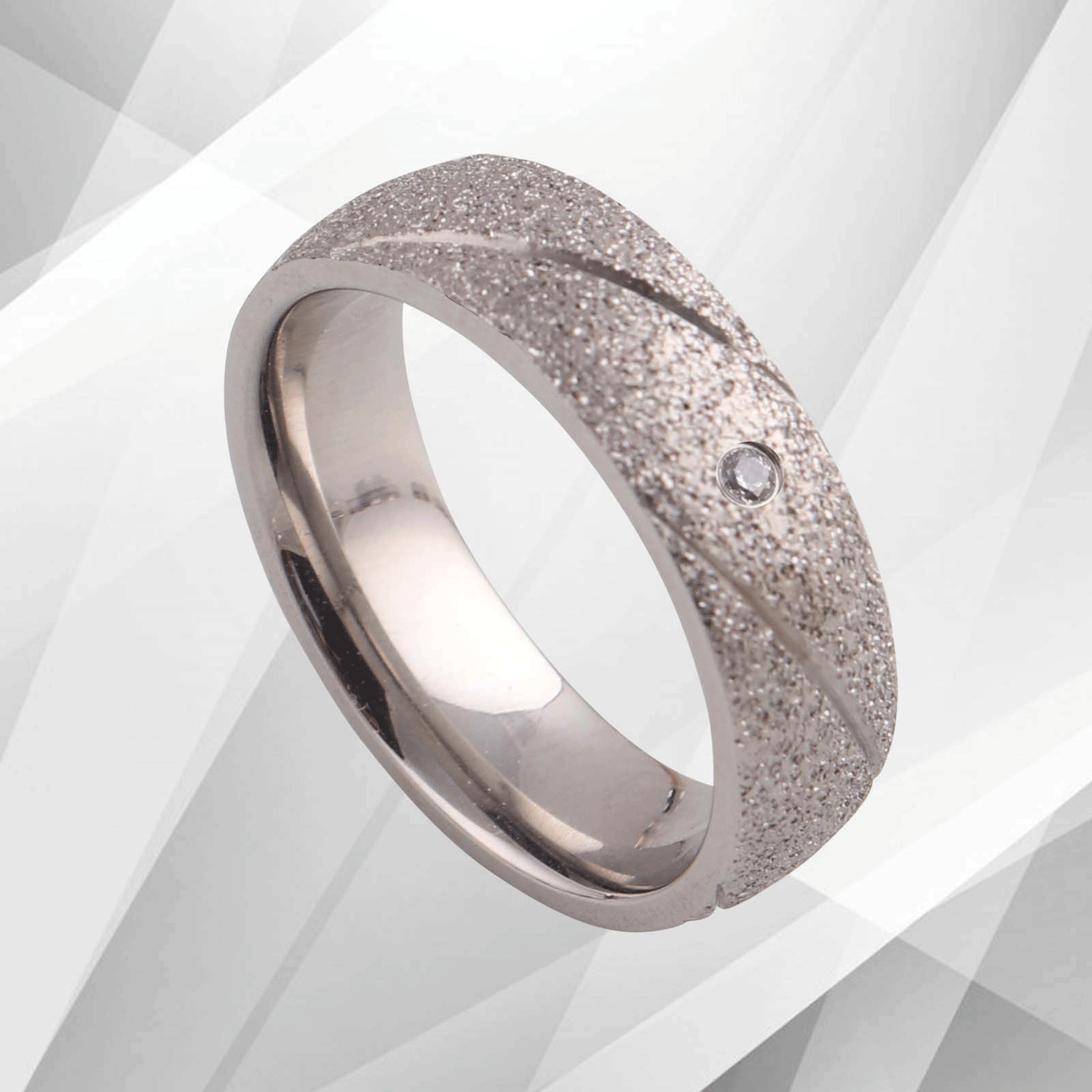 0.35Ct C Z Diamond Sand Finish Sparkling Titanium Ring 18Ct White Gold.