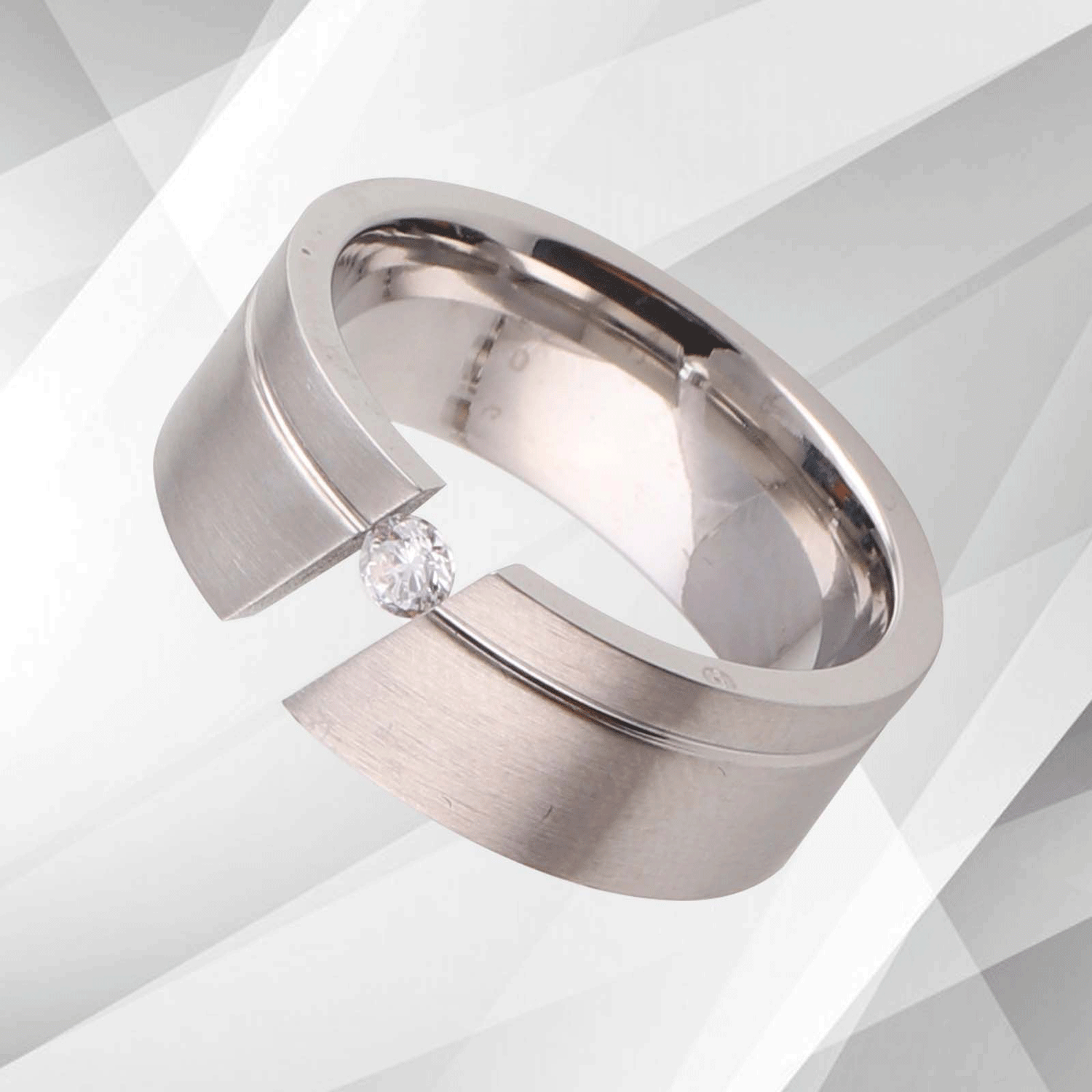 0.35Ct C Z Diamond Titanium Wedding Anniversary Band 18Ct White Gold.