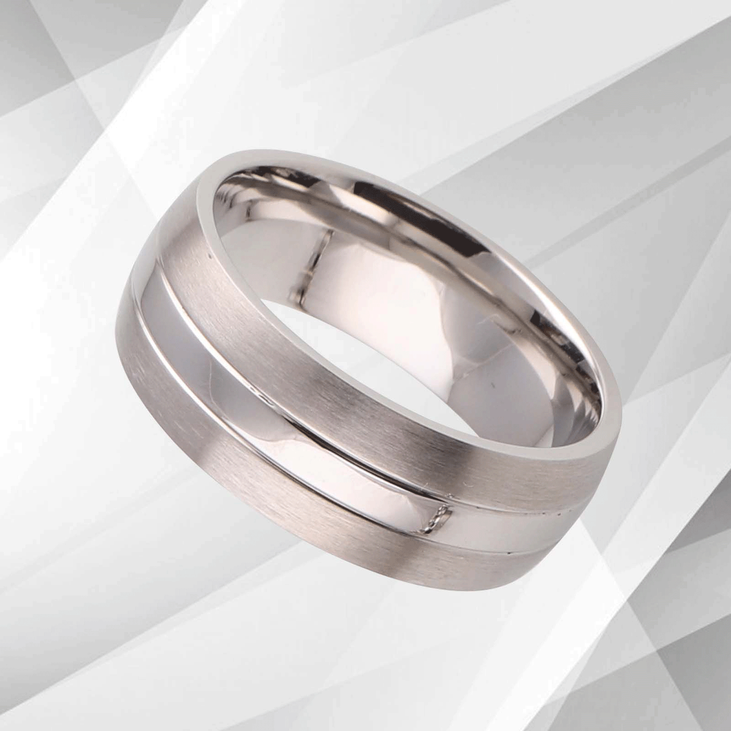 Mens Titanium Wedding Anniversary Band Ring D Shaped 18Ct White Gold.