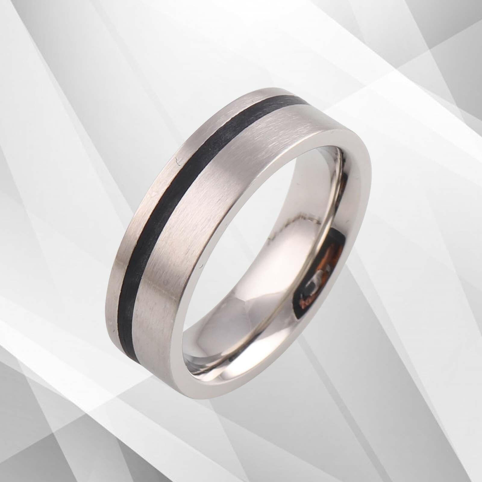 Mens Flat Titanium Wedding Anniversary Band Ring 18Ct White Gold Over.