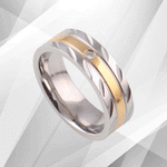 Titanium Wedding Band Ring 0.35Ct C Z Diamond 18Ct Yellow And White.