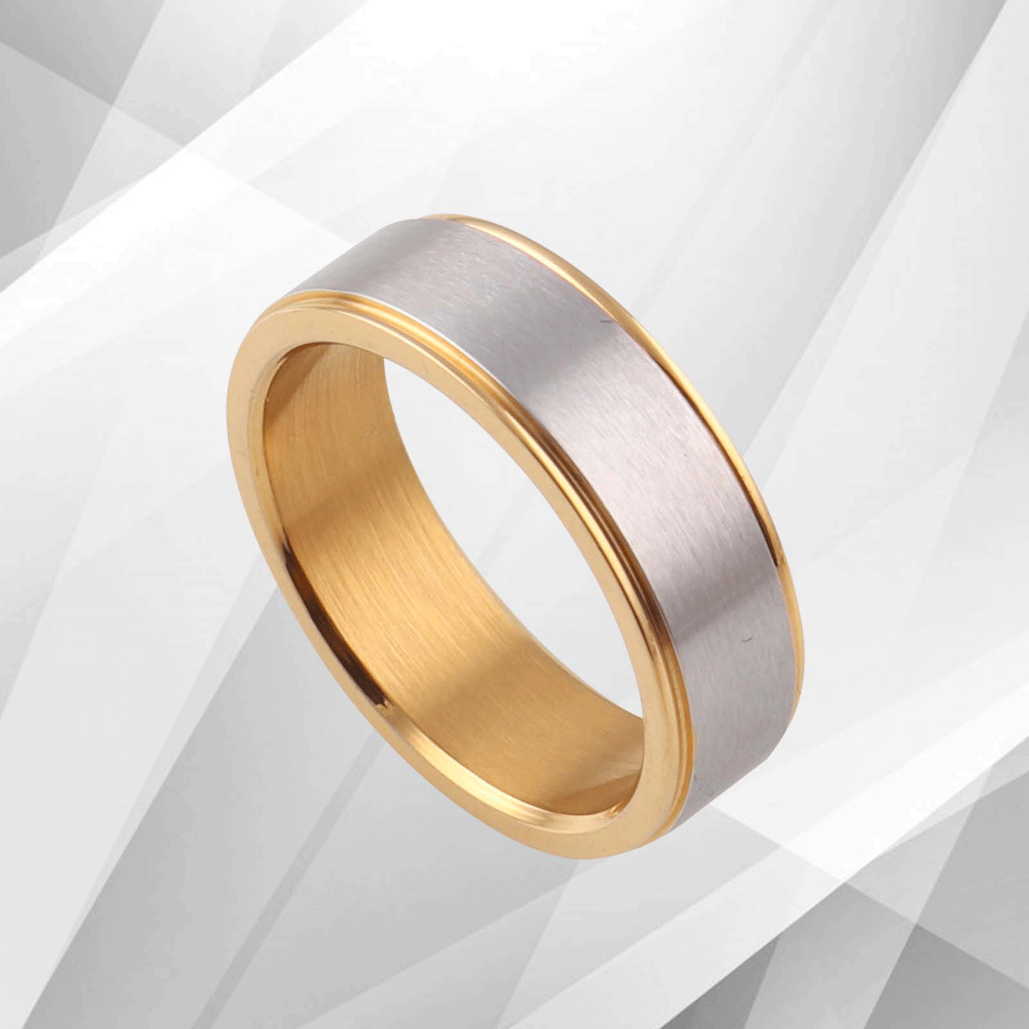 Men’s 6mm Wide 18Ct Yellow And White Gold Over Flat Titanium Wedding.