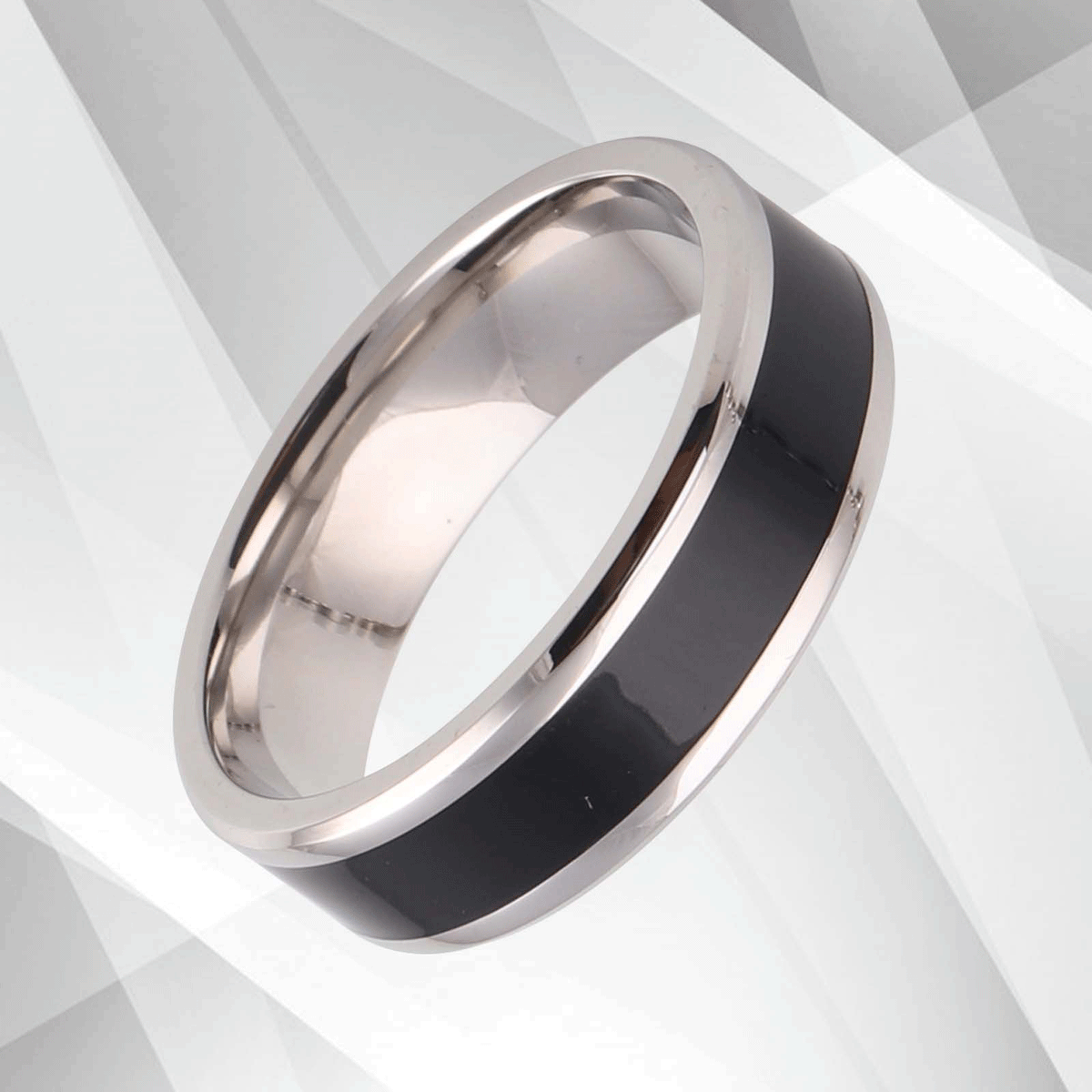 Men’s Flat Shape Titanium Wedding Engagement Male Band Ring 18Ct White.