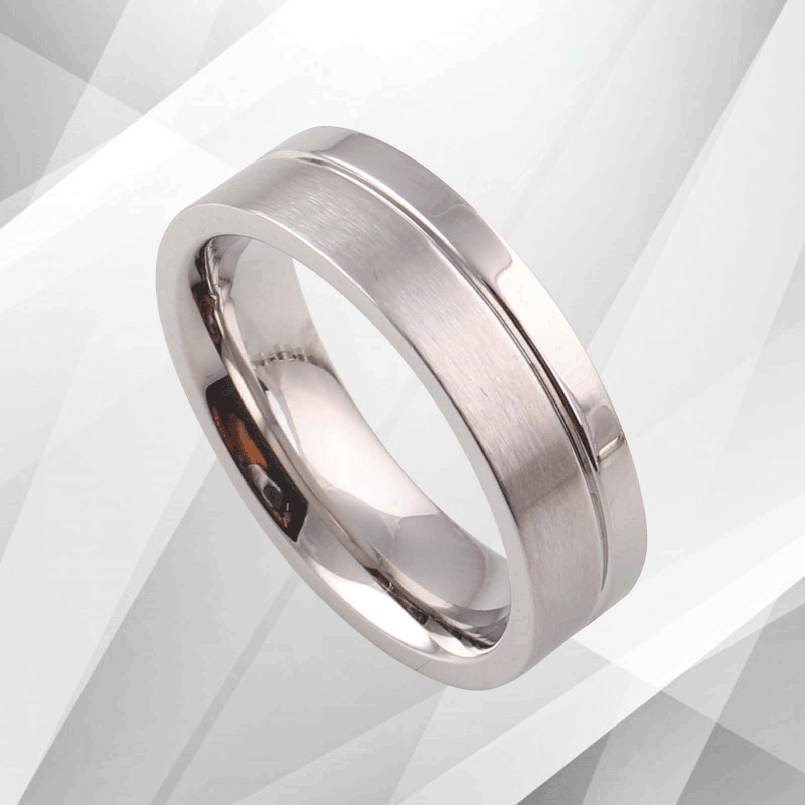 Men’s Titanium Flat Shape Wedding Engagement Band Ring 18Ct White Gold.