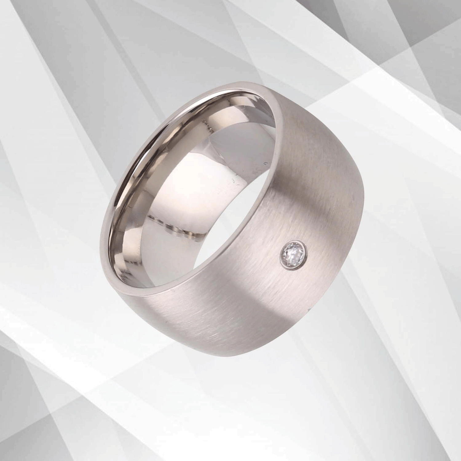 UK 10mm Titanium Wedding Ring Engagement Band 0.35Ct C Z Diamond 18Ct.